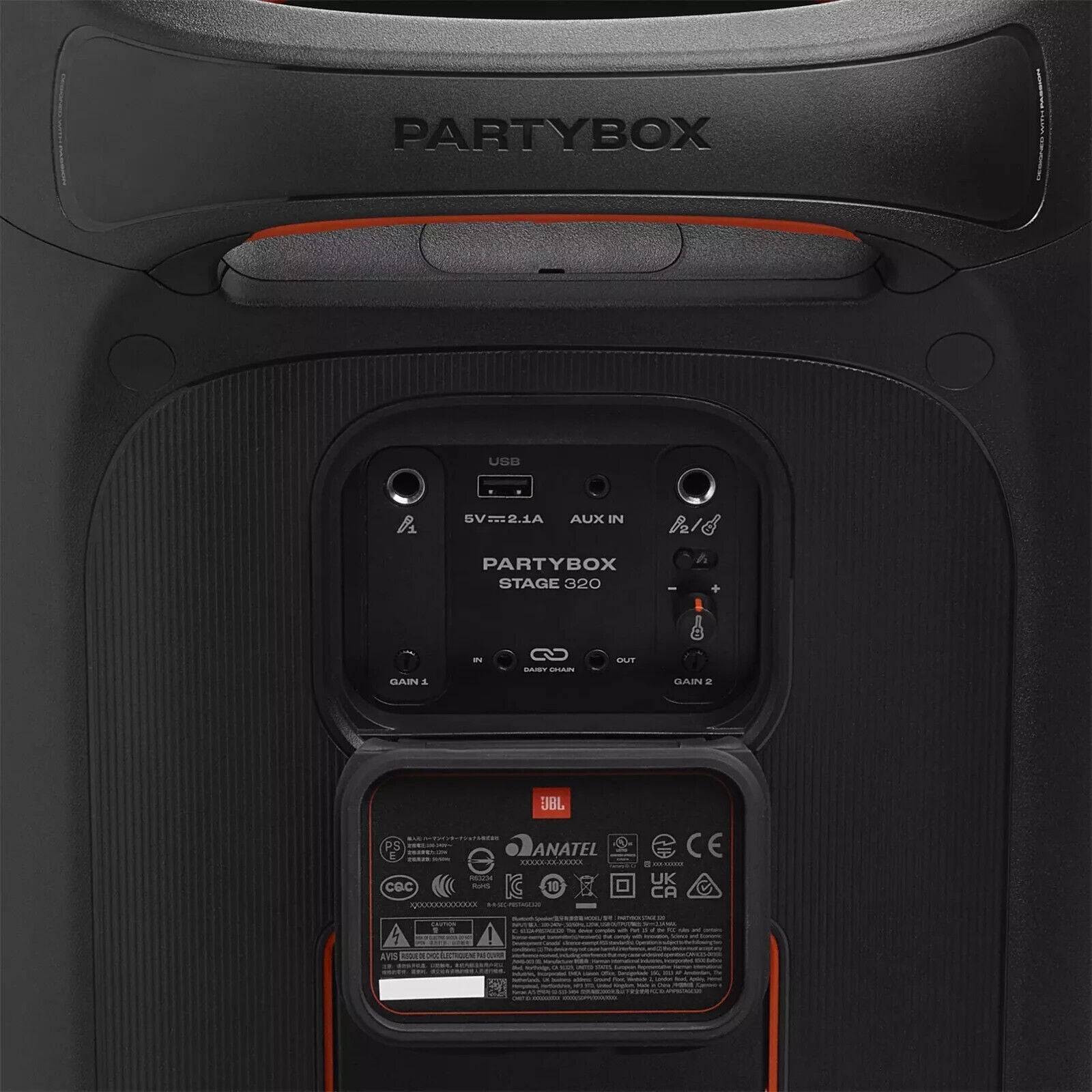JBL Party Box Stage 320 Bluetooth Party Speaker Illuminated Splash‑Resistant 240W