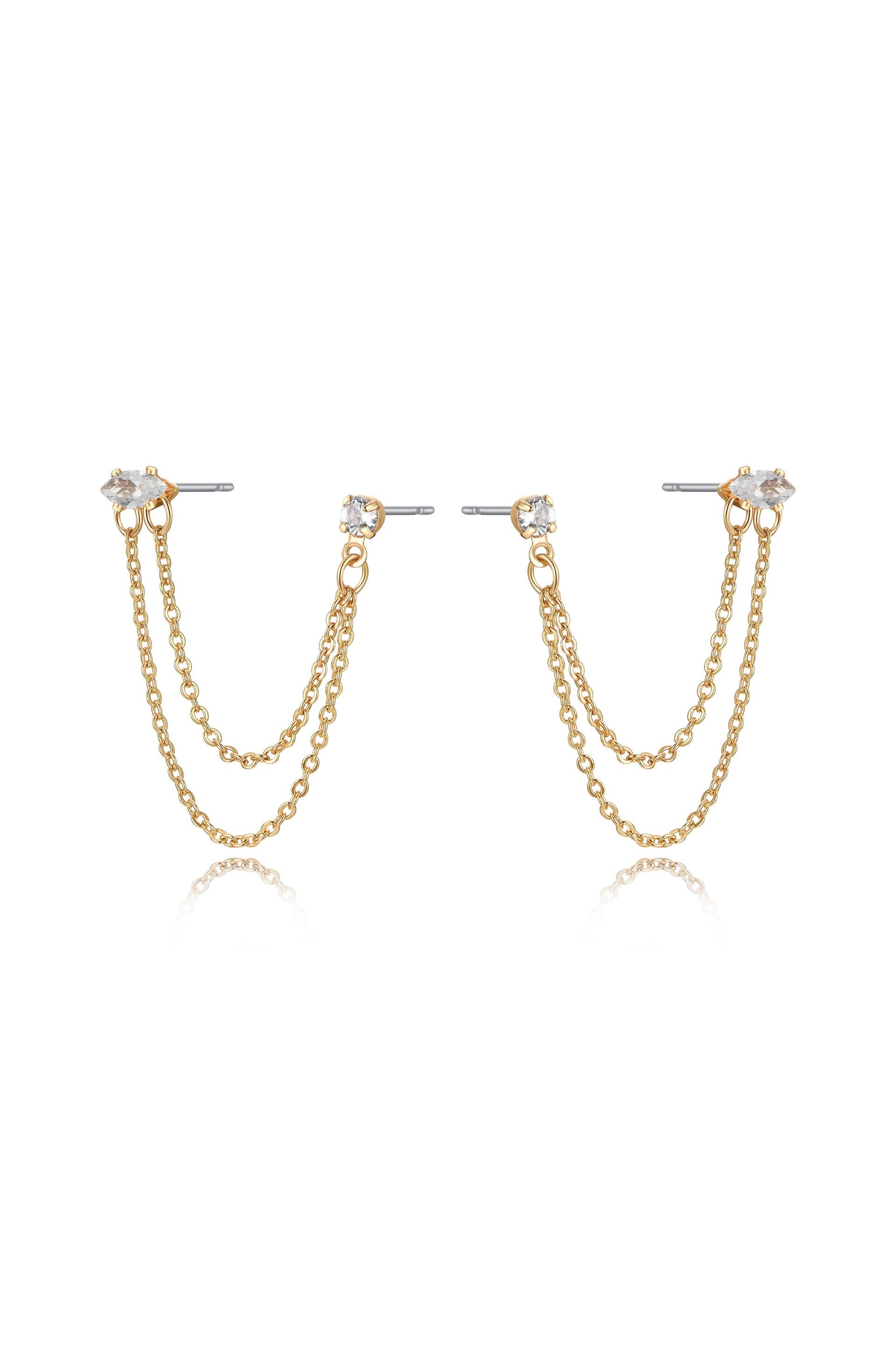 Double Piercing Chain Dangle Earrings