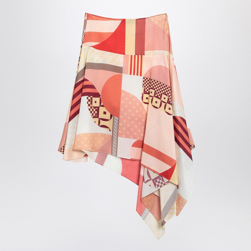 Fendi Pink Silk Skirt With Patchwork Print Women