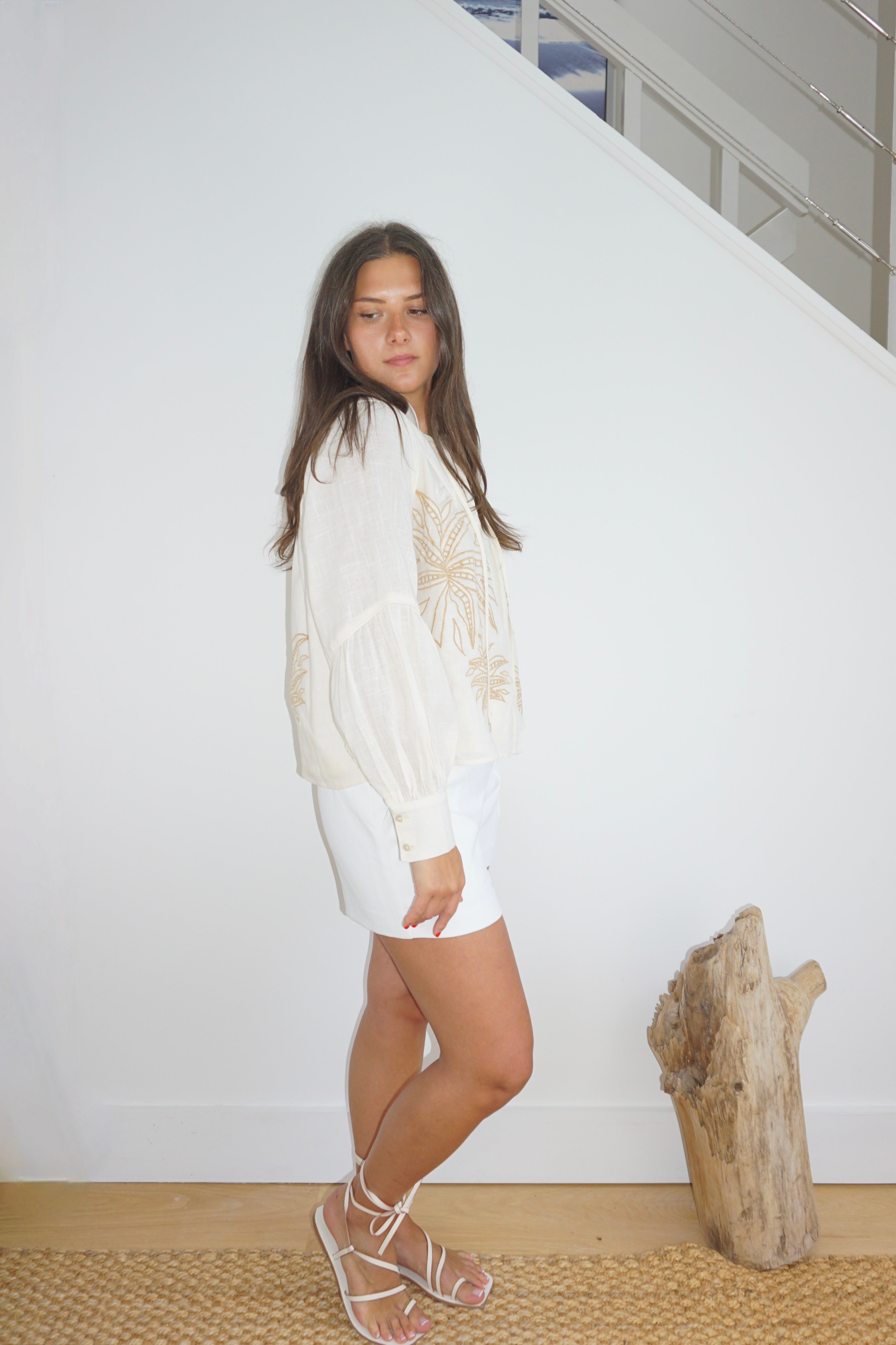Flora Top in Cream Abs Palms