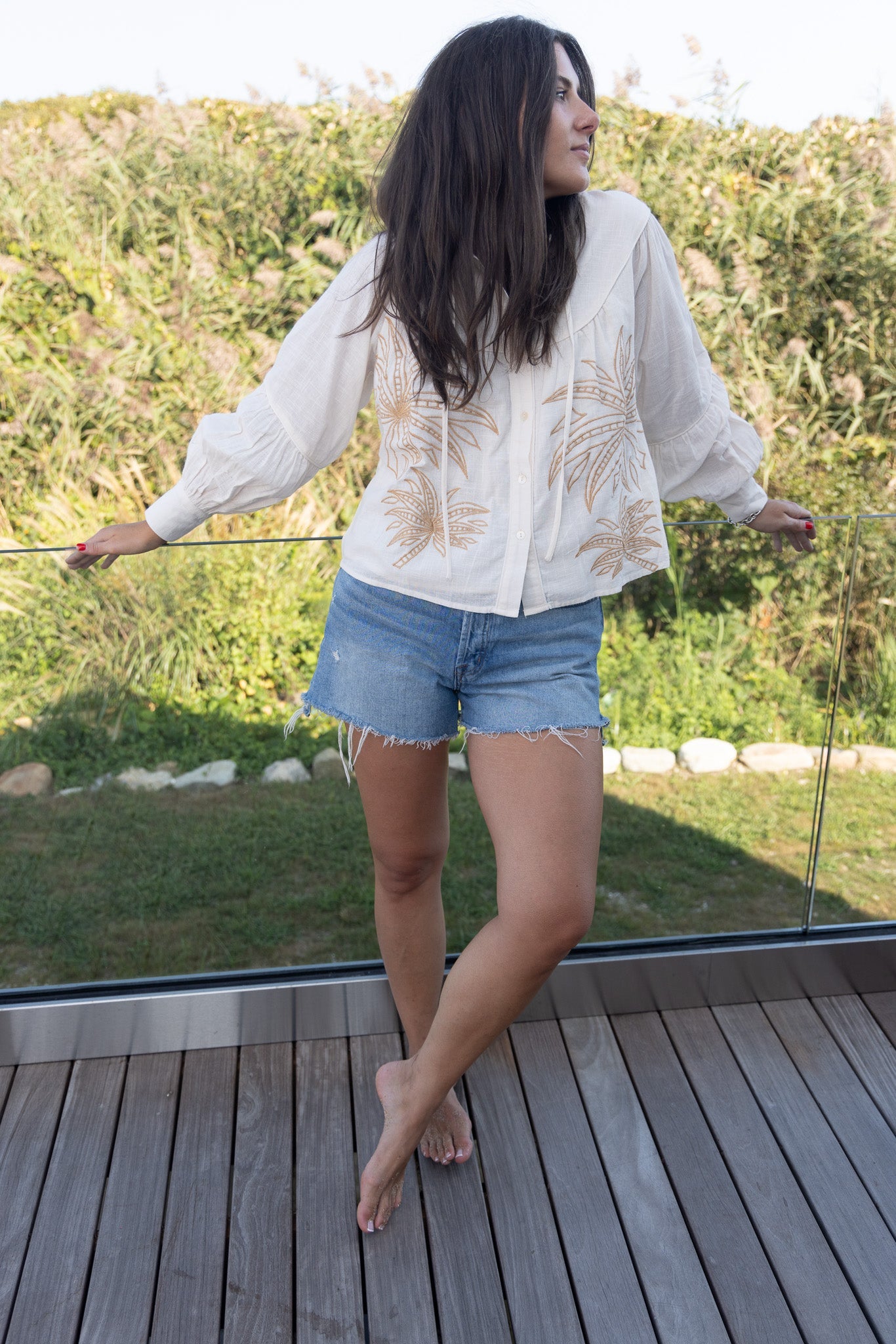Flora Top in Cream Abs Palms