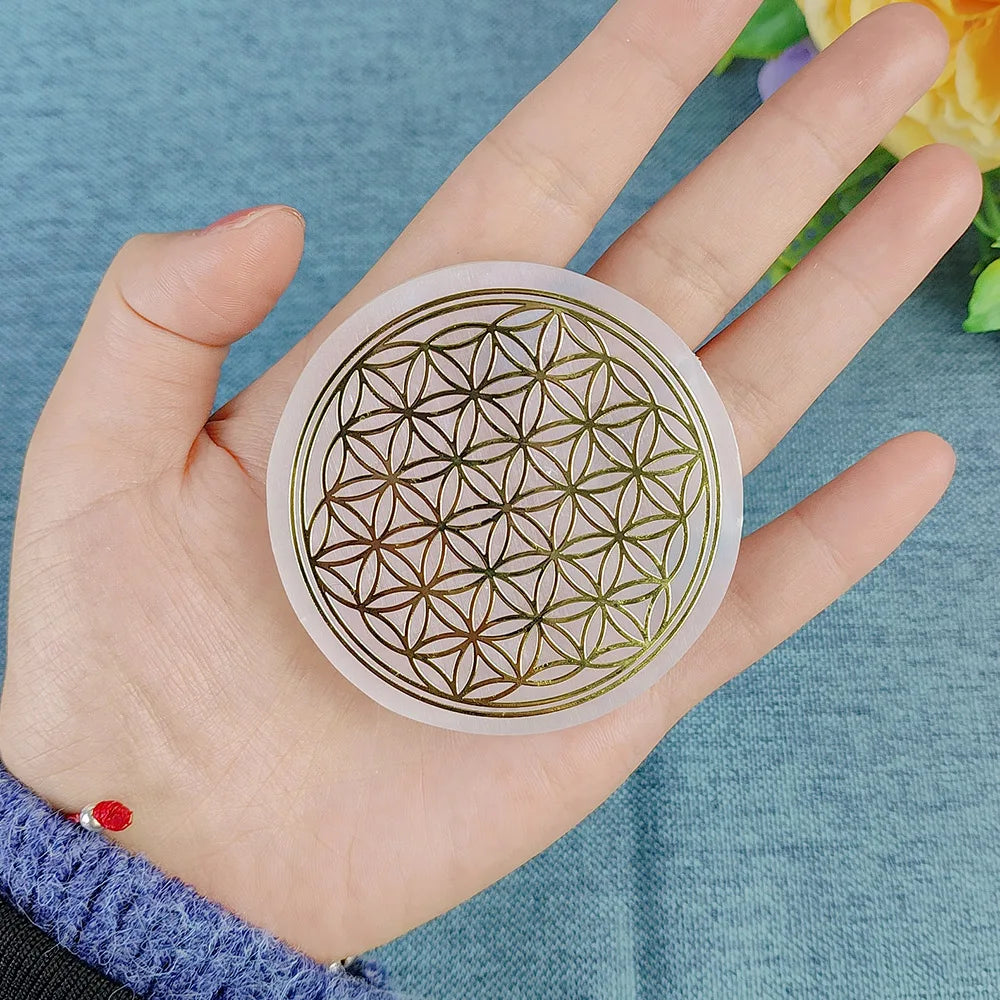 Selenite Spiritual Gold Symbol Plates
