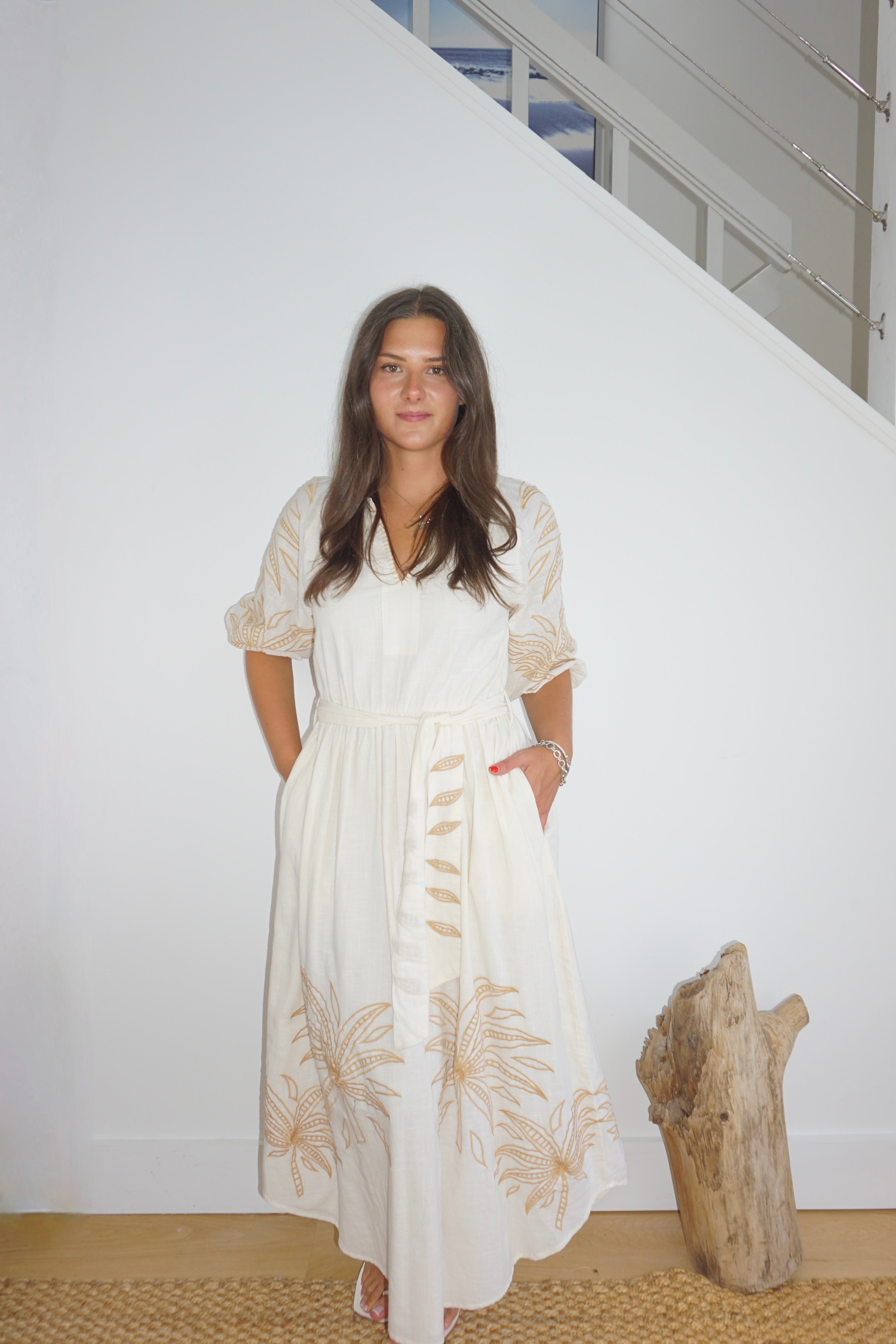 Frankie Dress in Cream Abs Palms