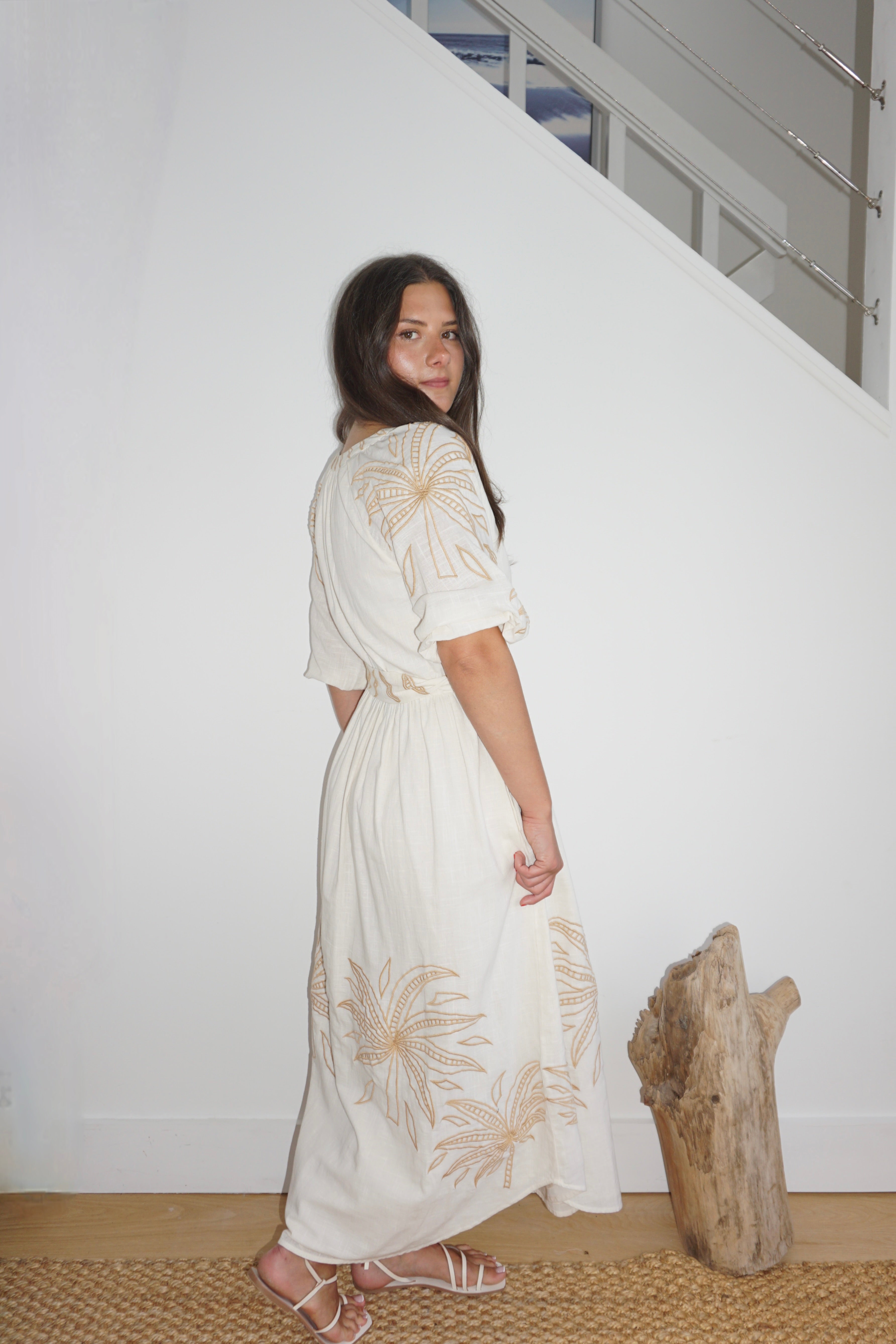 Frankie Dress in Cream Abs Palms