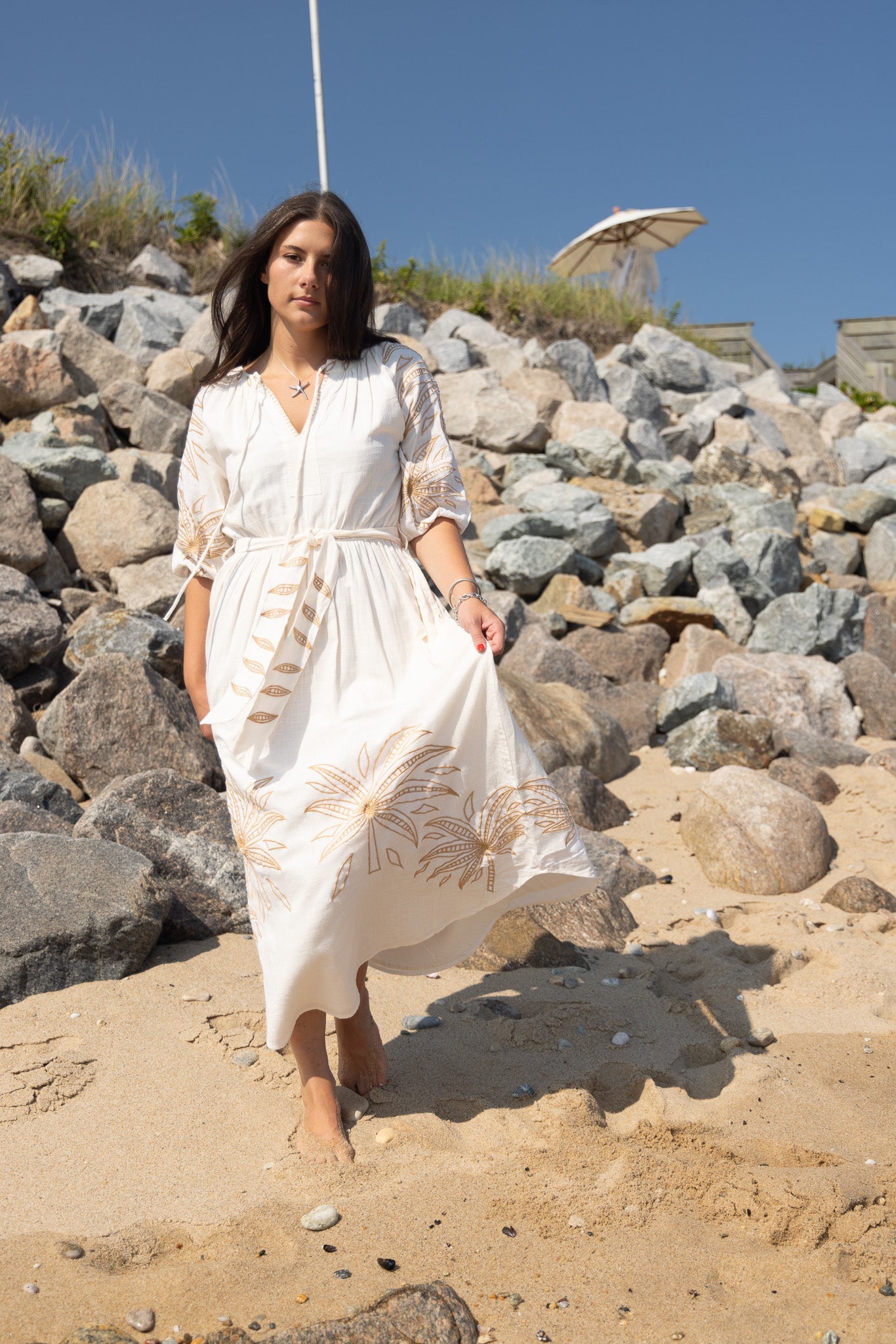 Frankie Dress in Cream Abs Palms