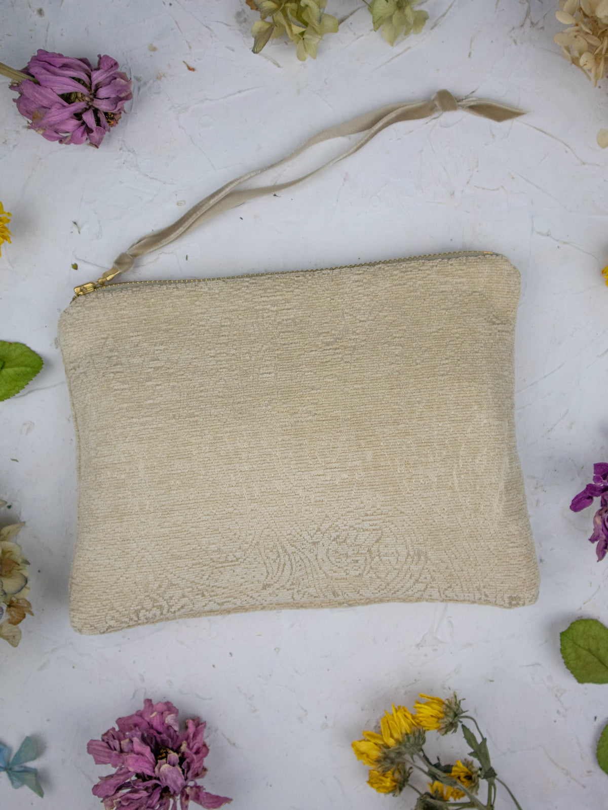 French Cream Chenille Wristlet Purse
