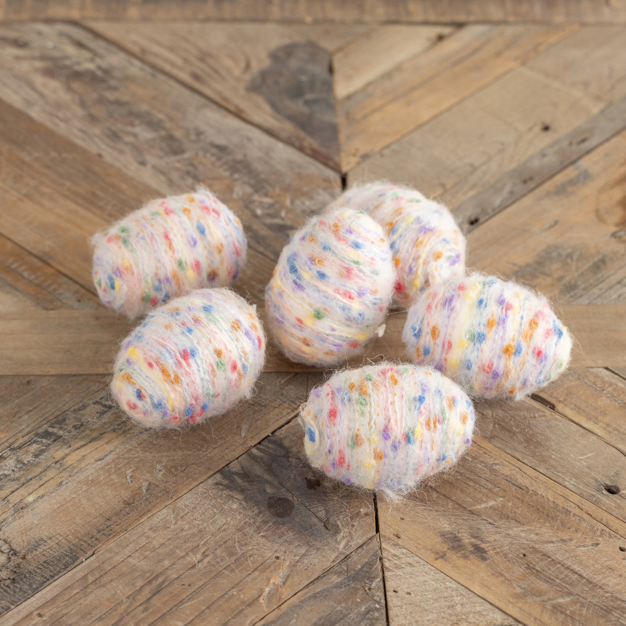 Speckled Cream Decorative Felt Yarn Eggs | Set of 6 in Carton