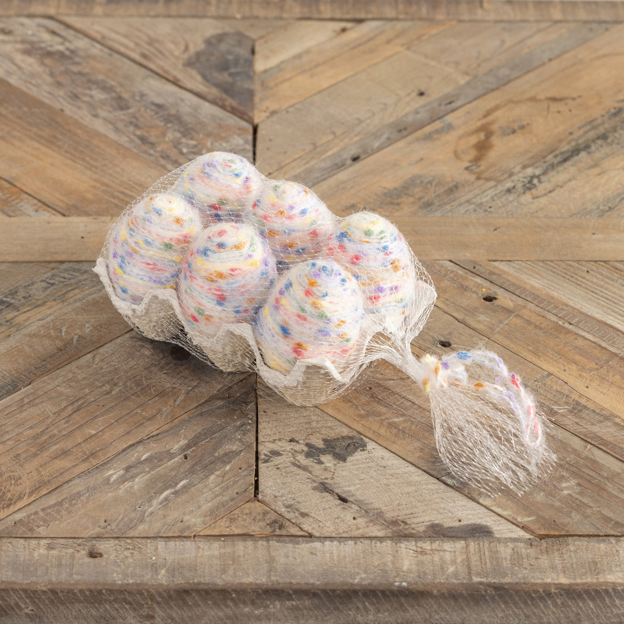 Speckled Cream Decorative Felt Yarn Eggs | Set of 6 in Carton