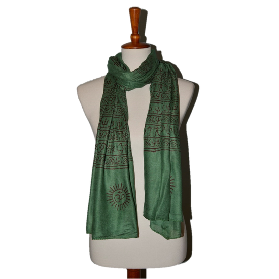 OM Hand Block Bhakti Yoga Prayer Sanskrit Hindu Mantra Shawl by OMSutra