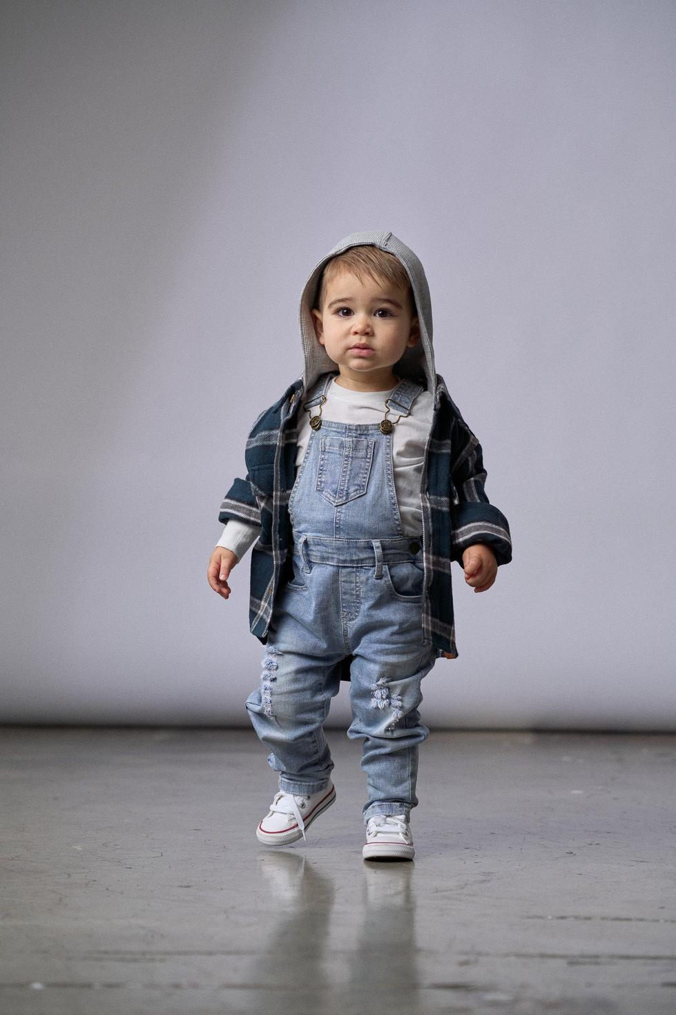 Baby Distressed Denim Overall - Light Wash