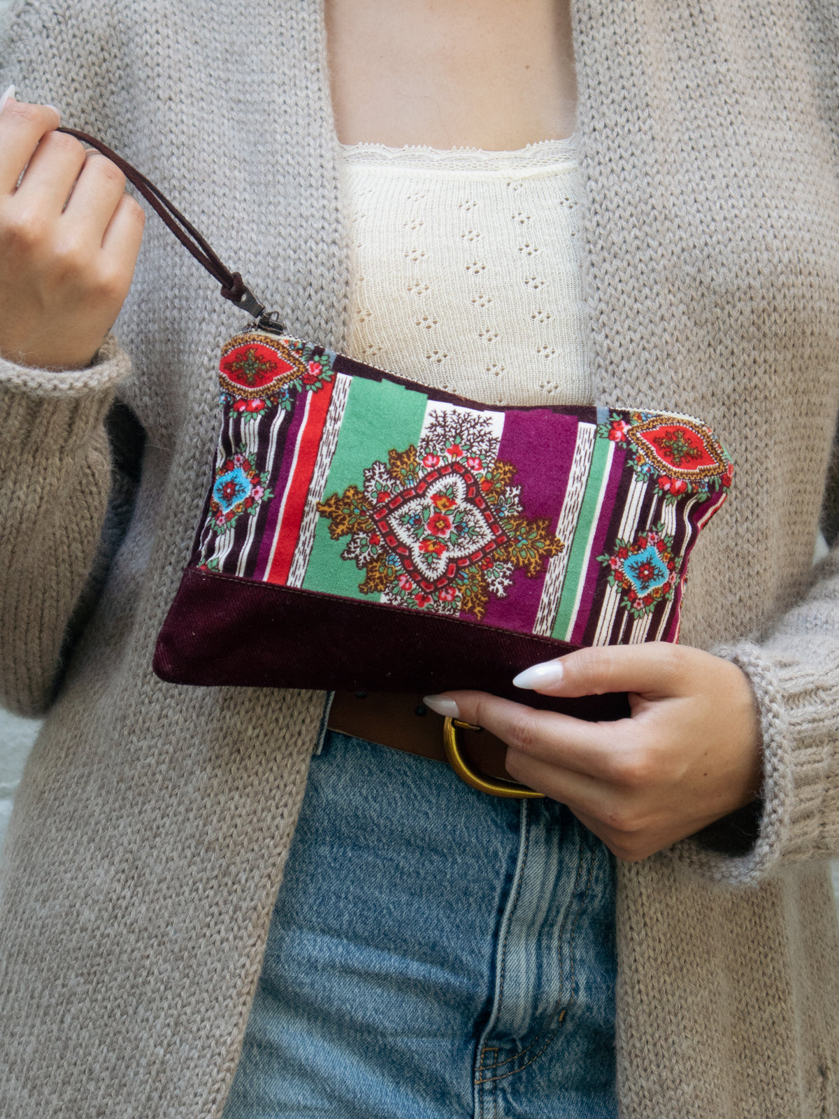 Geo Paisley Velvet Clutch