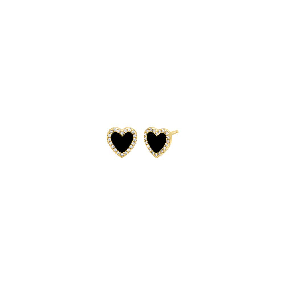 Onyx Colored Stone Pavé Heart Stud Earring - Adina's Jewels