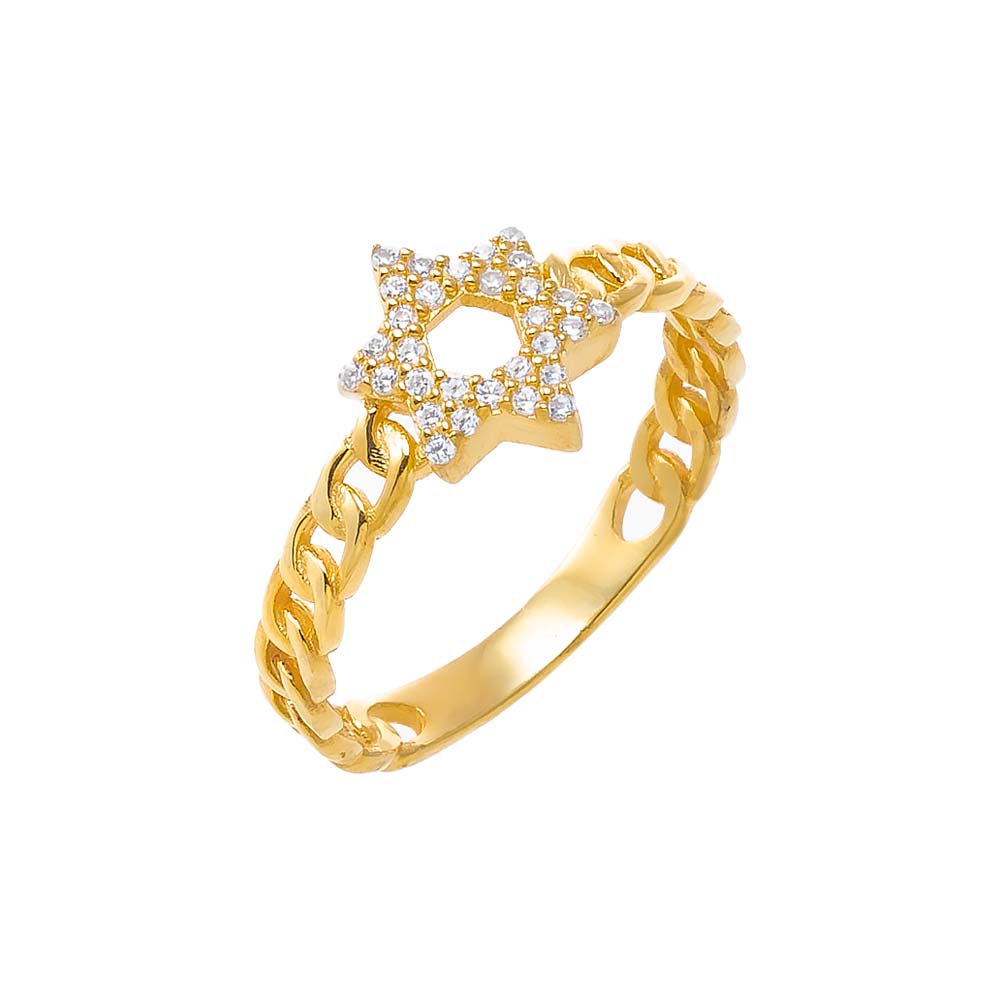 Gold / 6 Pave Star Of David Cuban Ring - Adina's Jewels