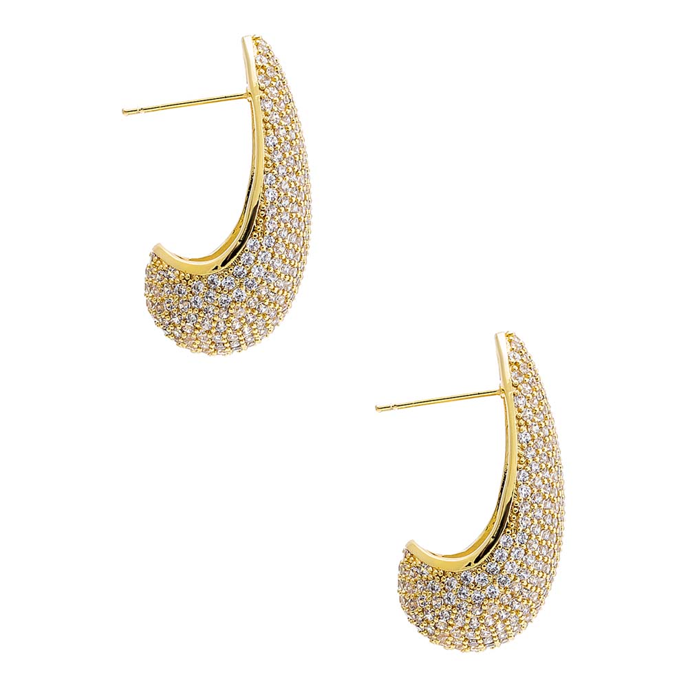Pave Puffy Oval On The Ear Stud Earirng - Adina's Jewels