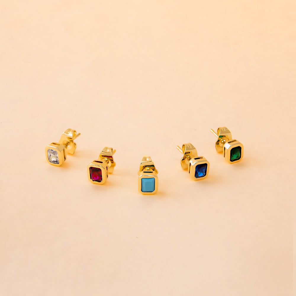 Colored Bezel Baguette Stud Earring