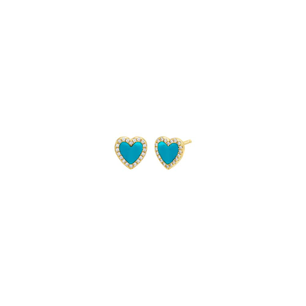 Turquoise Colored Stone Pavé Heart Stud Earring - Adina's Jewels