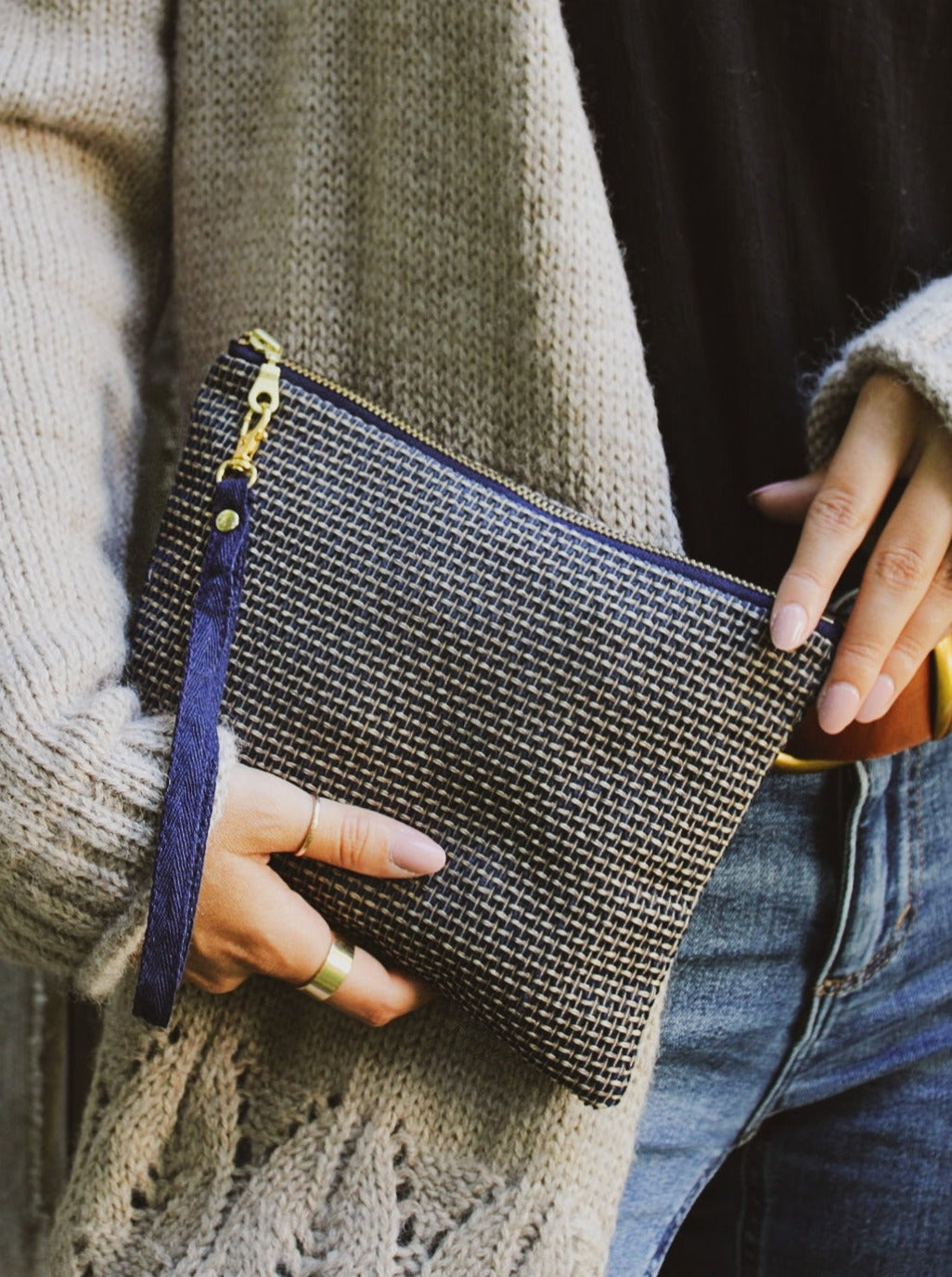 Golden Navy Tweed Purse