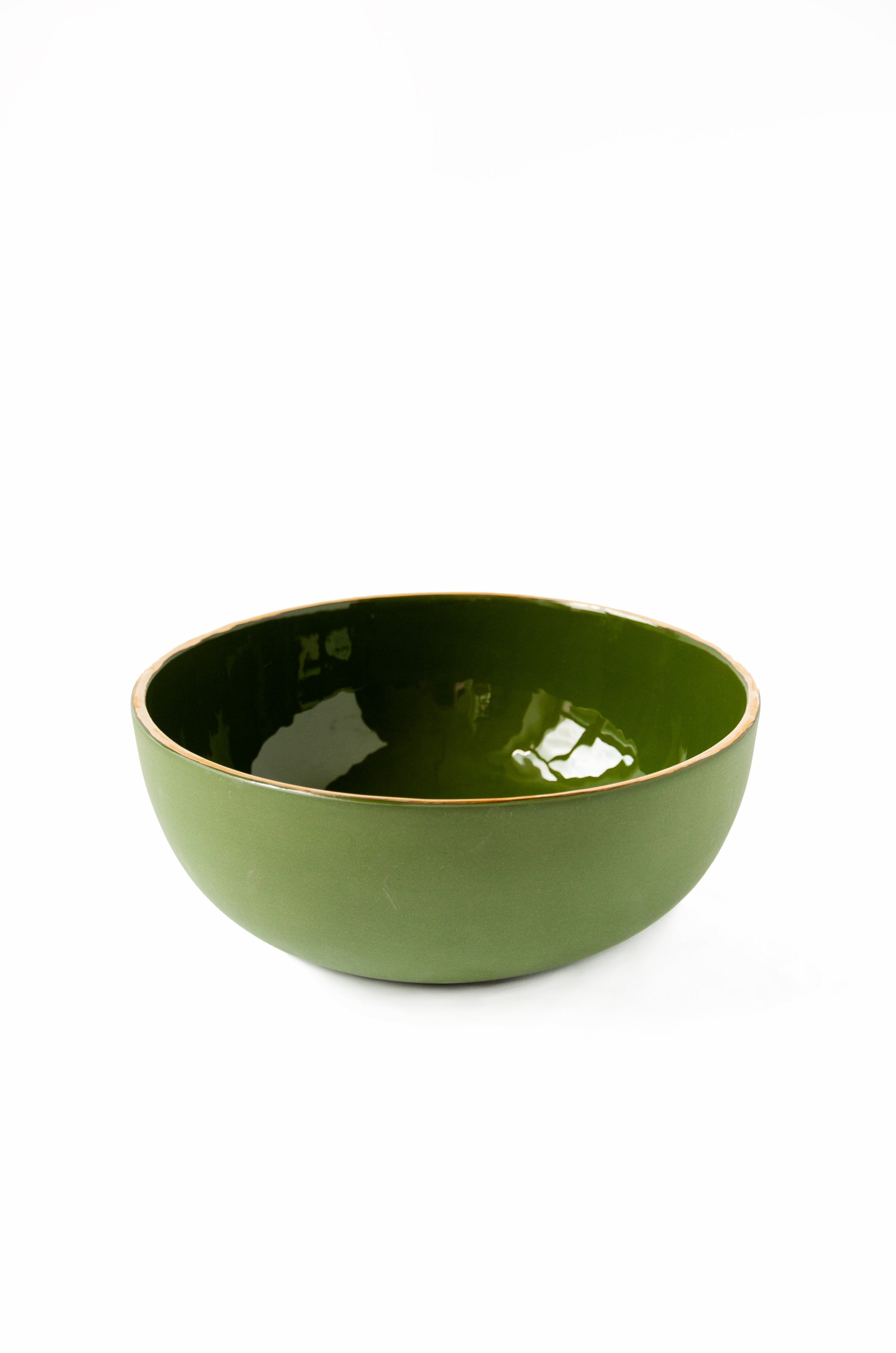 Handmade Porcelain Salad Serving Bowl with Gold Rim. Green