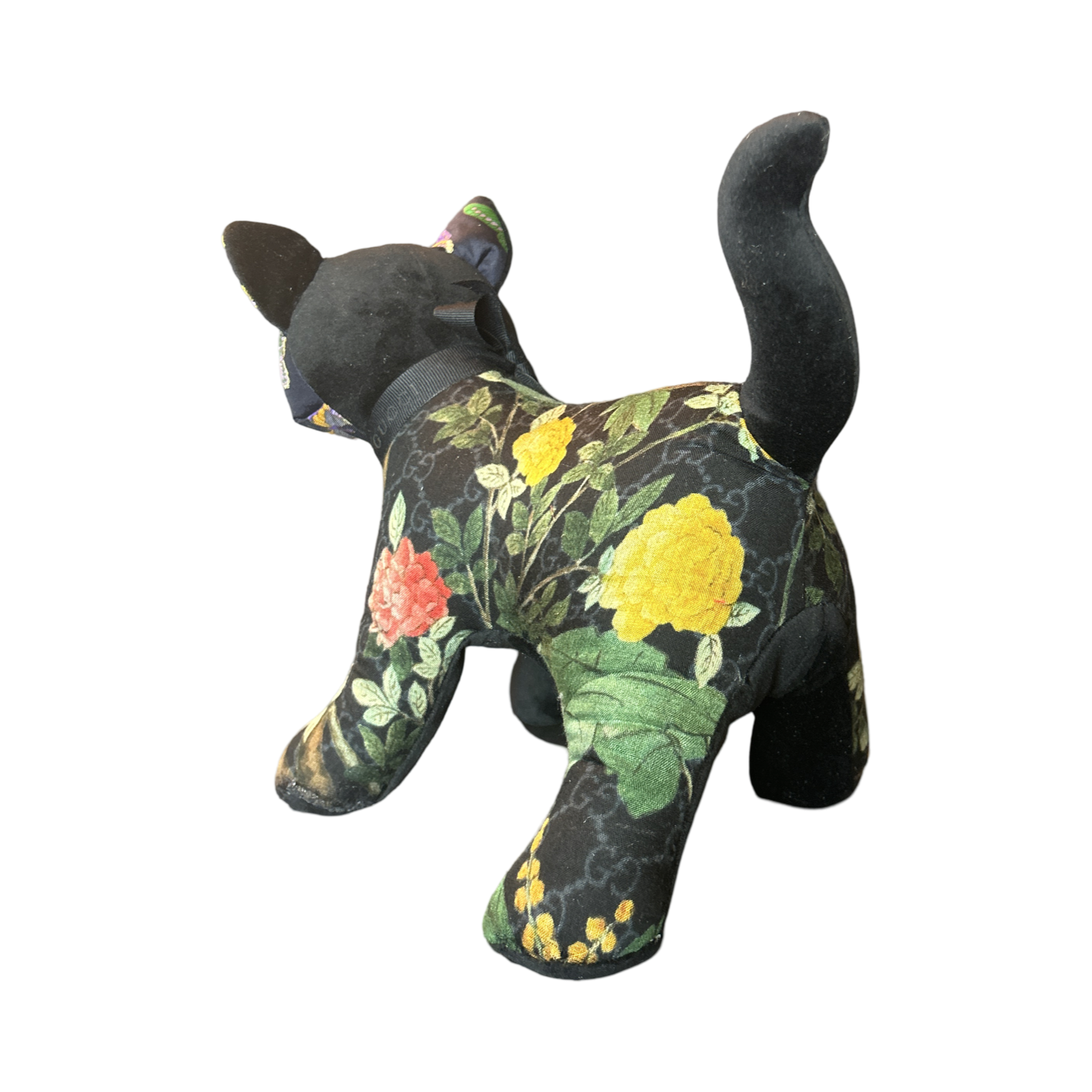 GG Logo Chinoiserie Noir Vintage Silk Scarf Patchwork Kitten