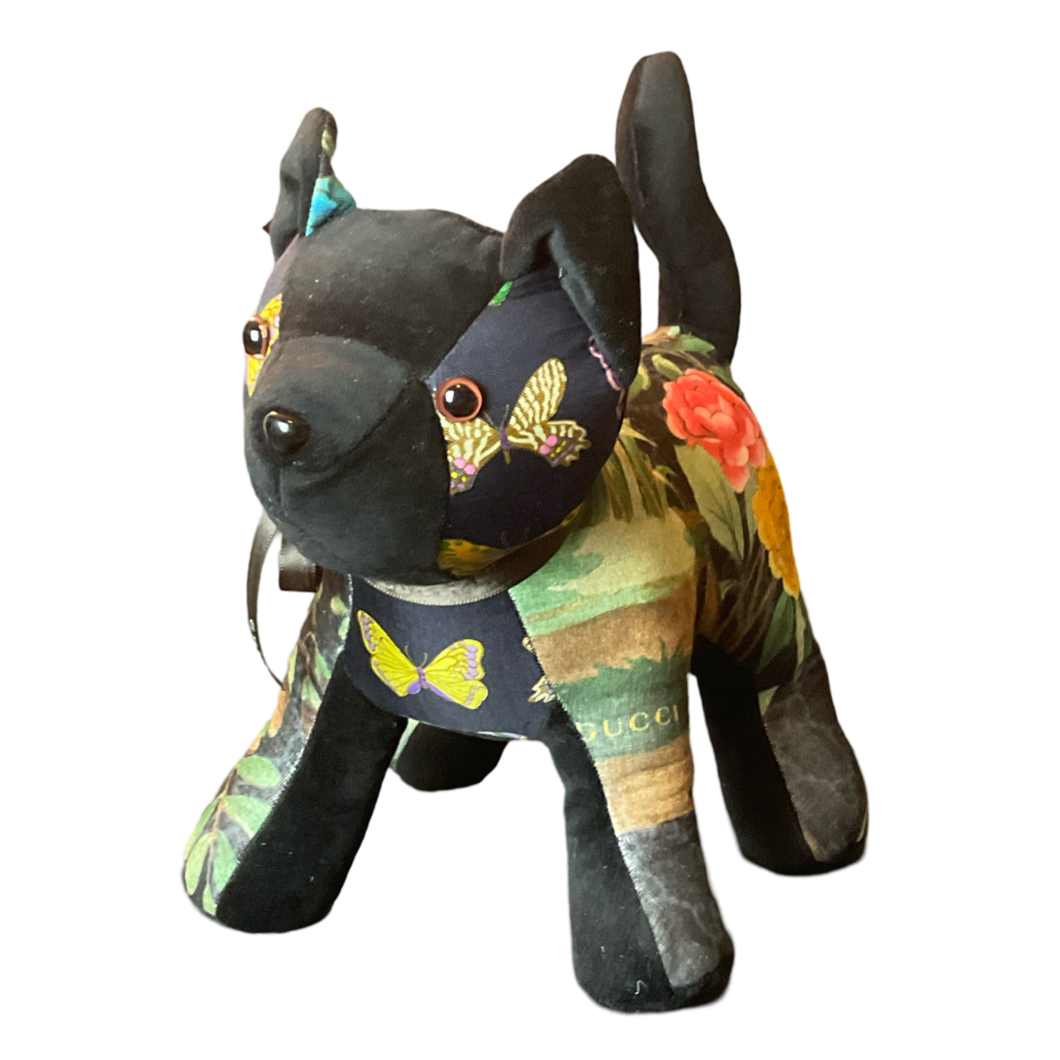 GG Logo Chinoiserie Noir Vintage Silk Scarf Patchwork Kitten