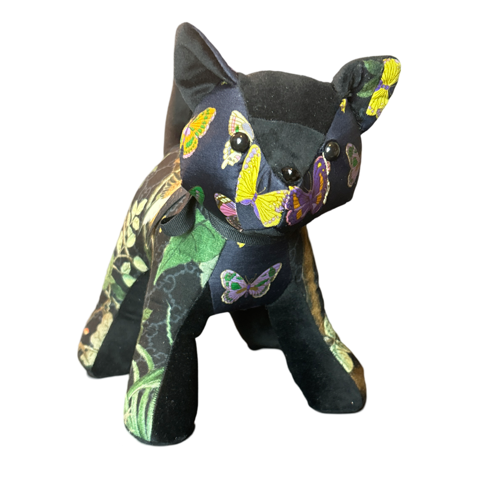 GG Logo Chinoiserie Noir Vintage Silk Scarf Patchwork Kitten