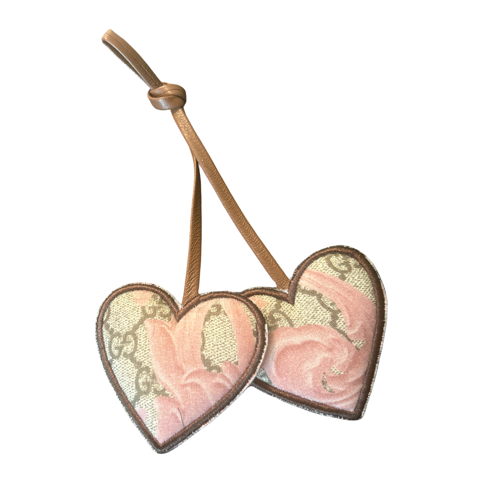 GG Logo Arabesque Pink Scarf Double Heart Bag Charm