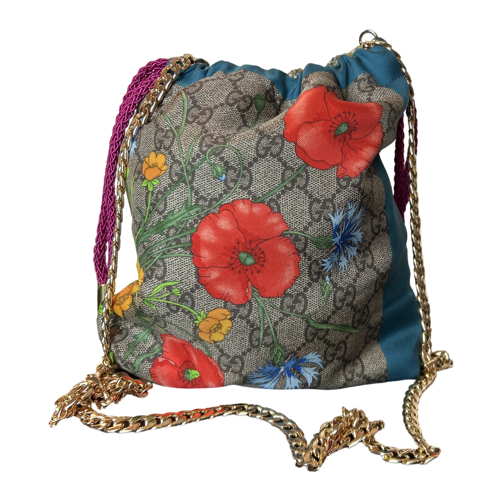 GG Logo Flora Vintage Scarf Drawstring Crossbody Bag