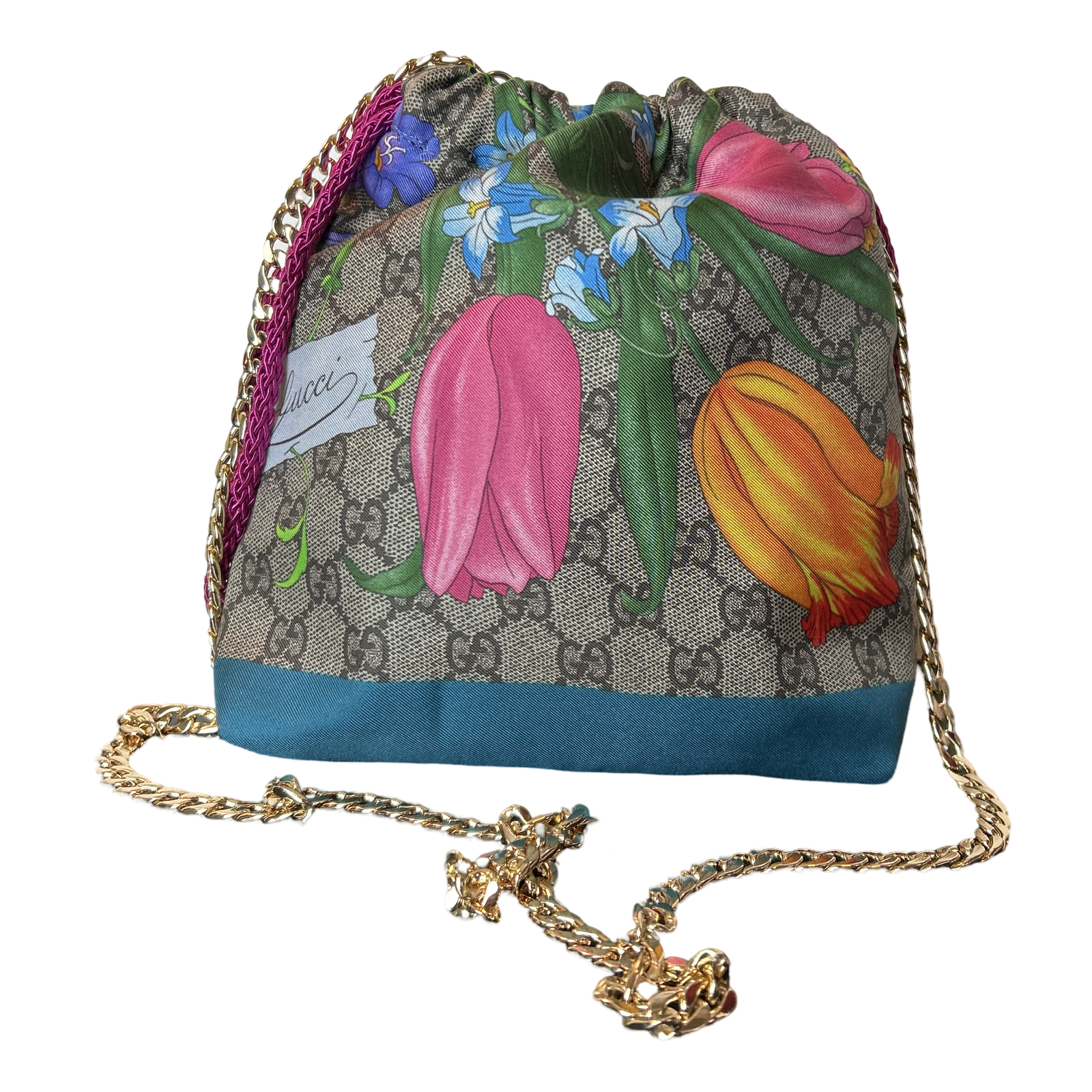 GG Logo Flora Vintage Scarf Drawstring Crossbody Bag