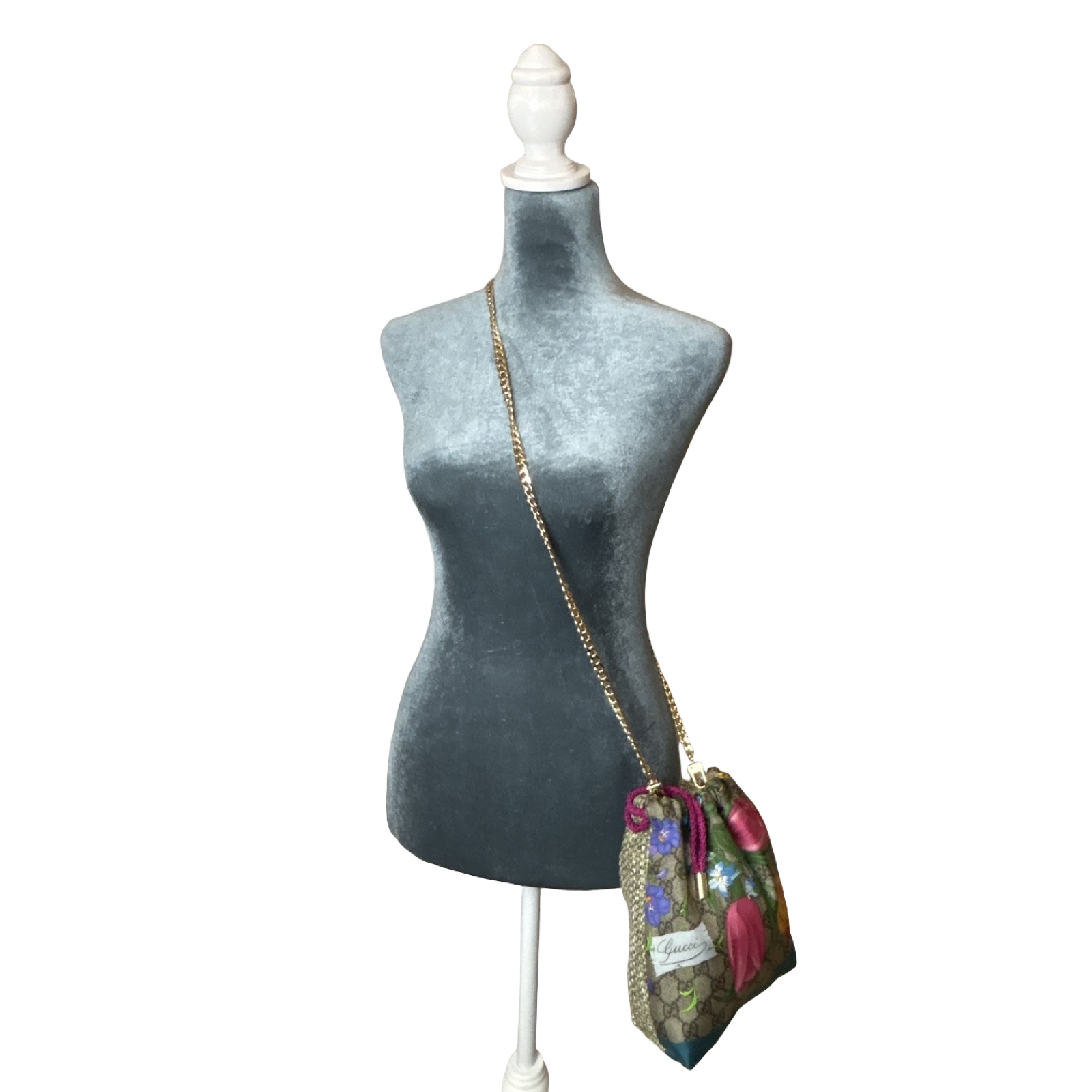 GG Logo Flora Vintage Scarf Drawstring Crossbody Bag