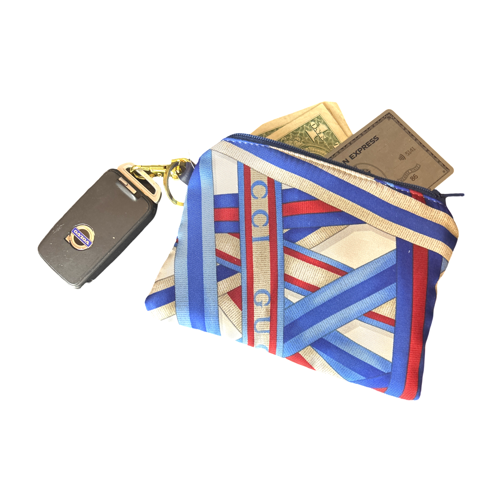 Ribbons Vintage Silk Scarf Coffee Run Keychain Bag