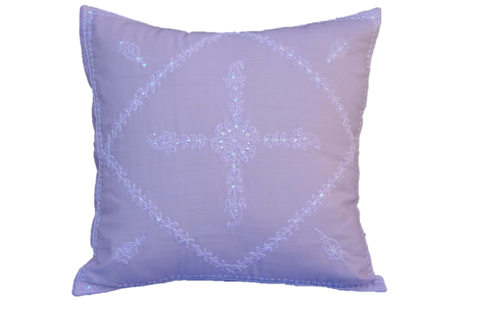 Hand Embroidered Sequins Decorative Lavender  throw Pillow by OMSutra