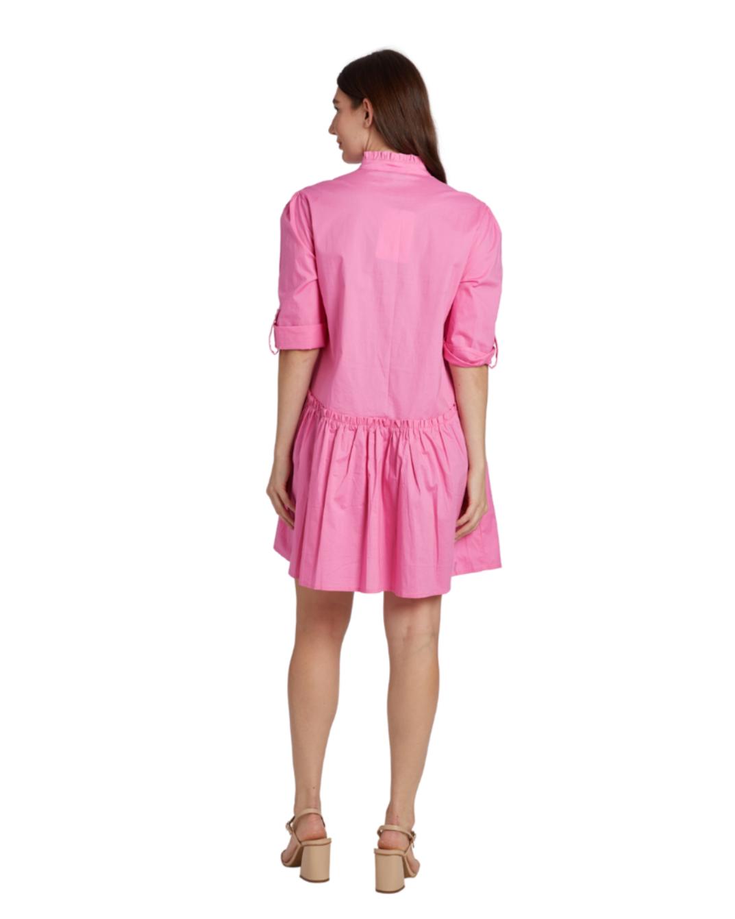 Cammie Ruffle Shirt Dress - Peony Pink