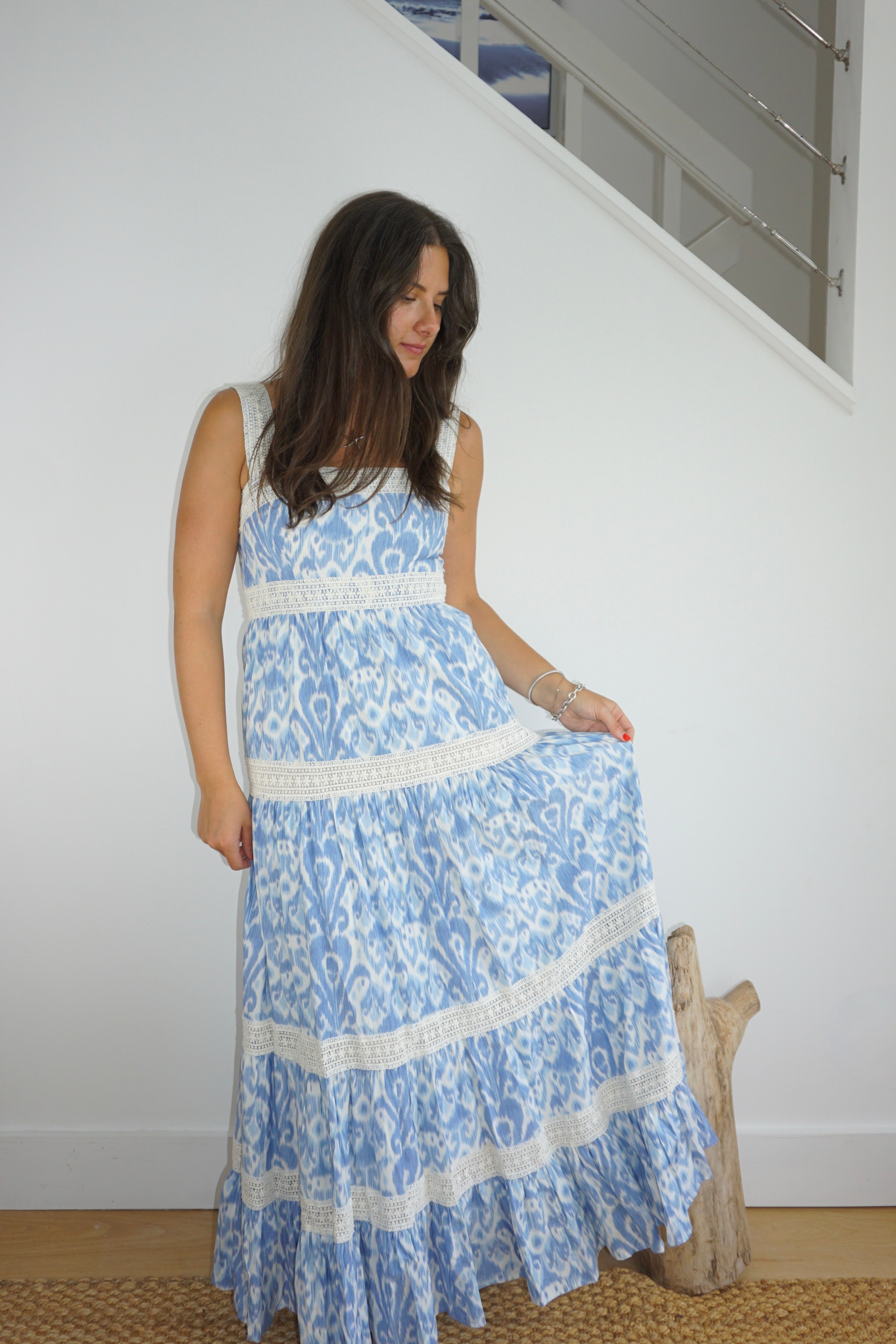 Halo Maxi Dress in Faded Blue Ikat