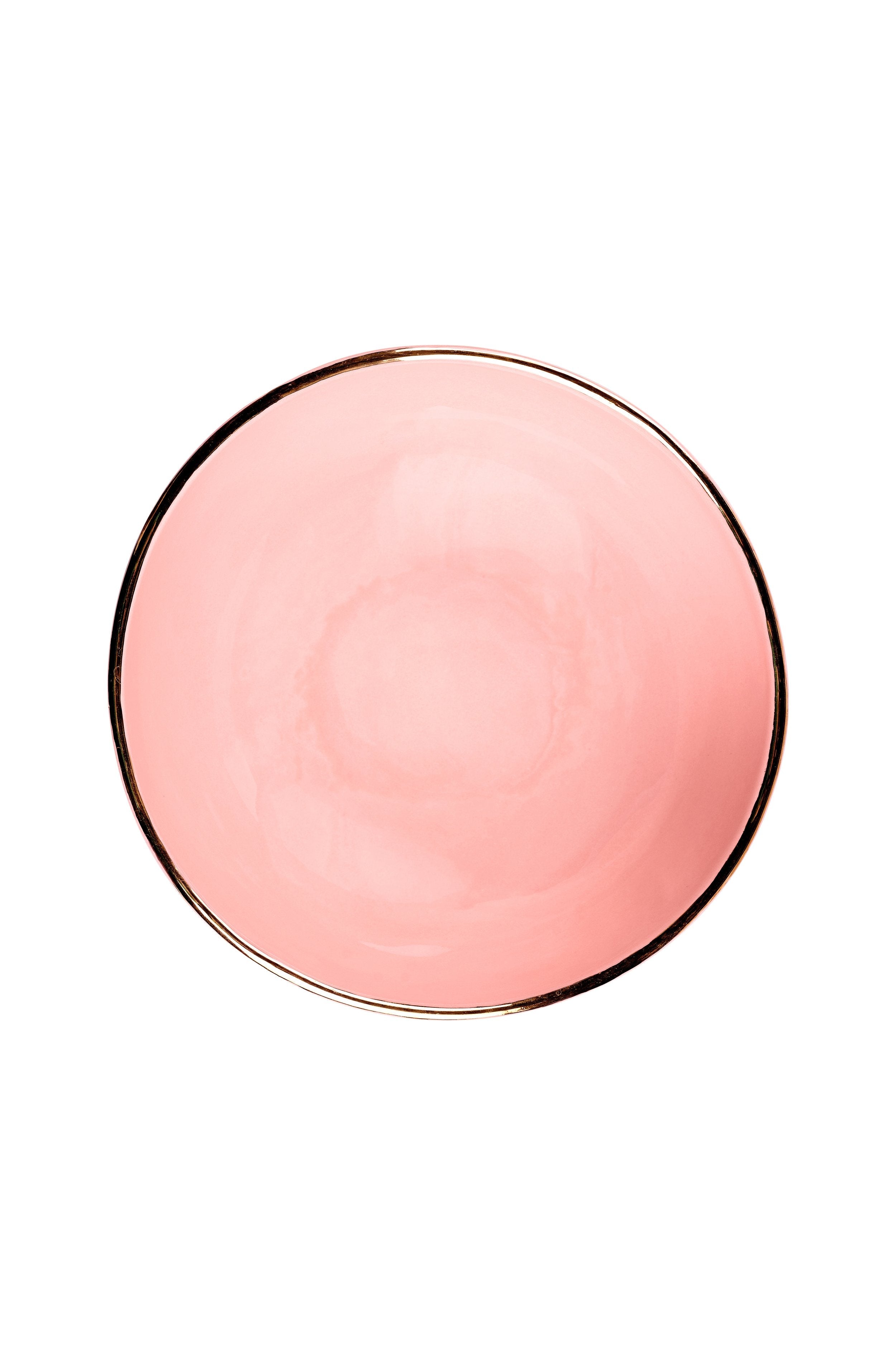 Handmade Porcelain Salad Serving Bowl with Gold Rim. Powder Pink