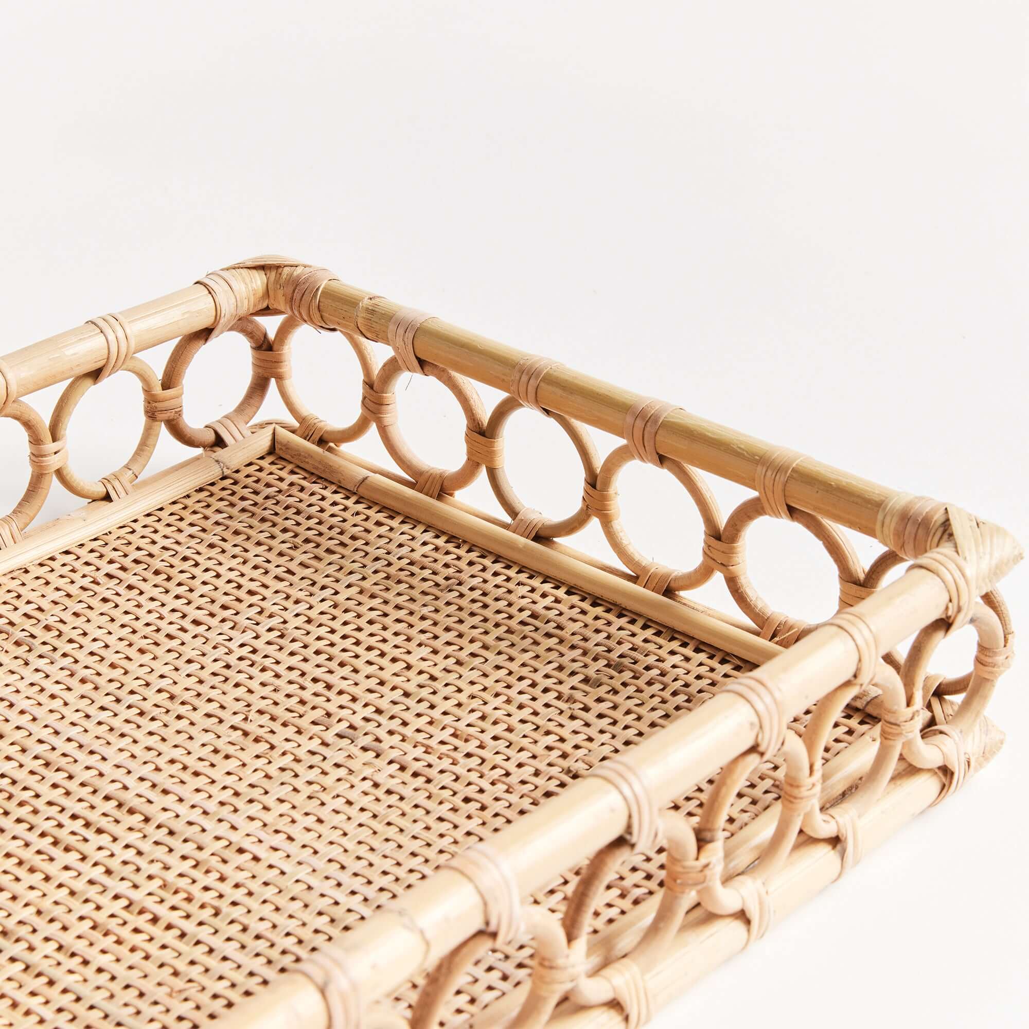 Handwoven Vintage Rattan Trays for Serving and Display (Set of 2)