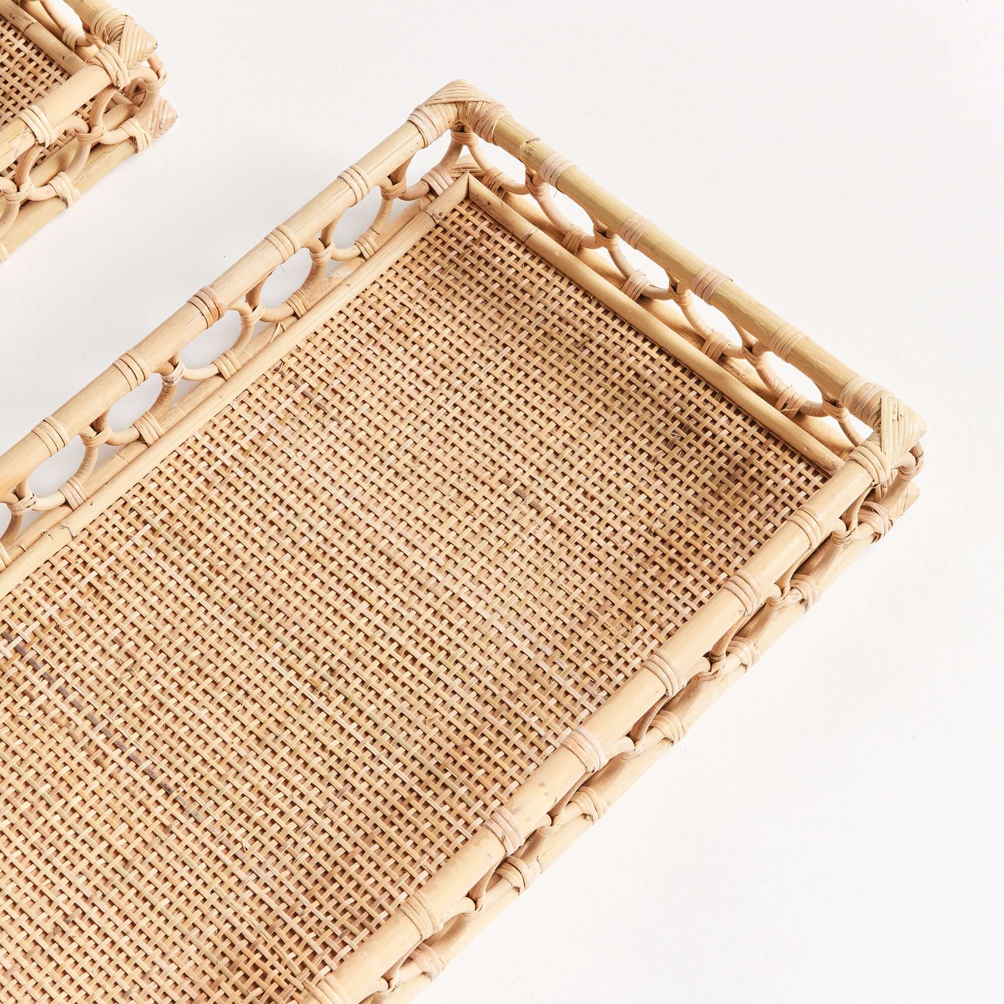 Handwoven Vintage Rattan Trays for Serving and Display (Set of 2)