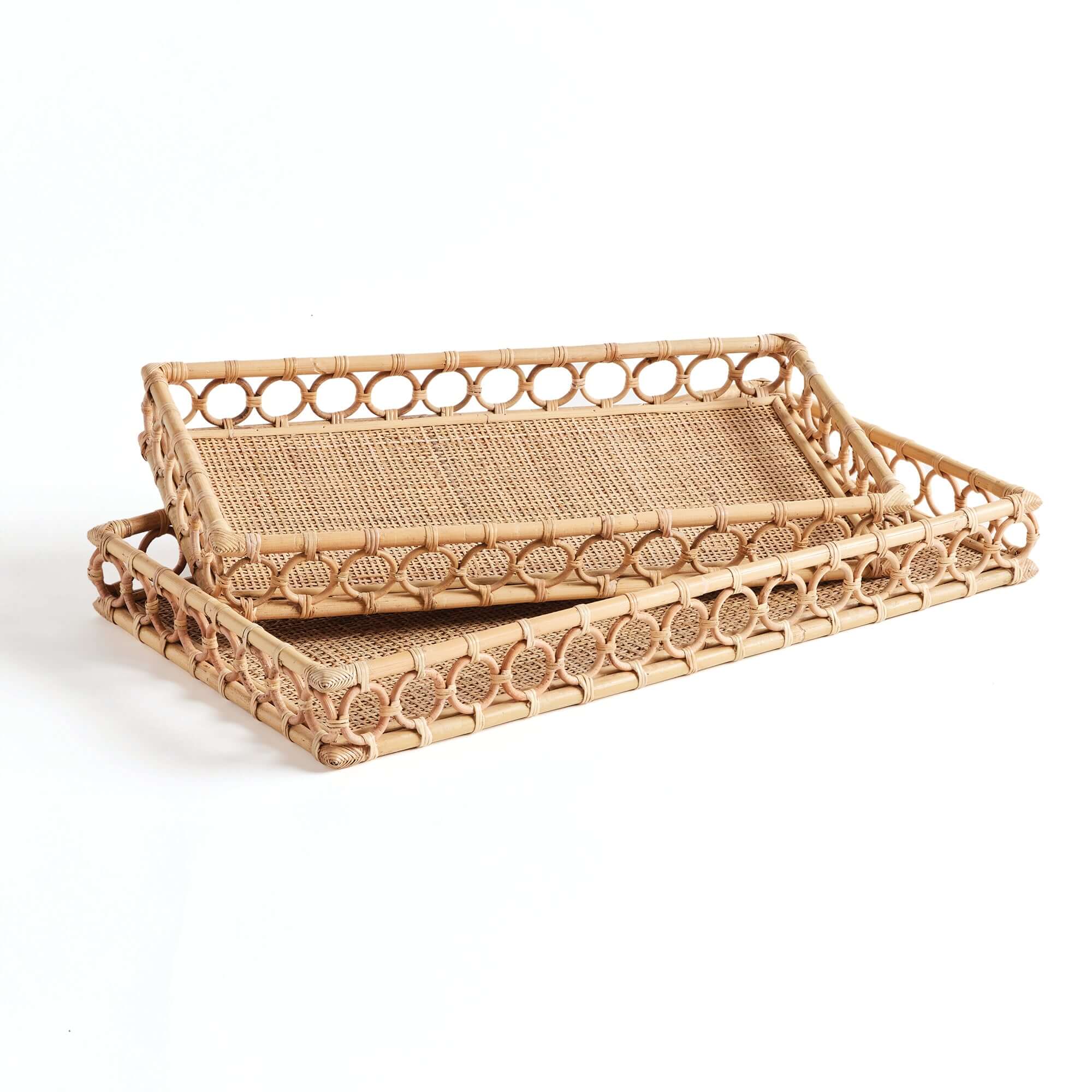 Handwoven Vintage Rattan Trays for Serving and Display (Set of 2)