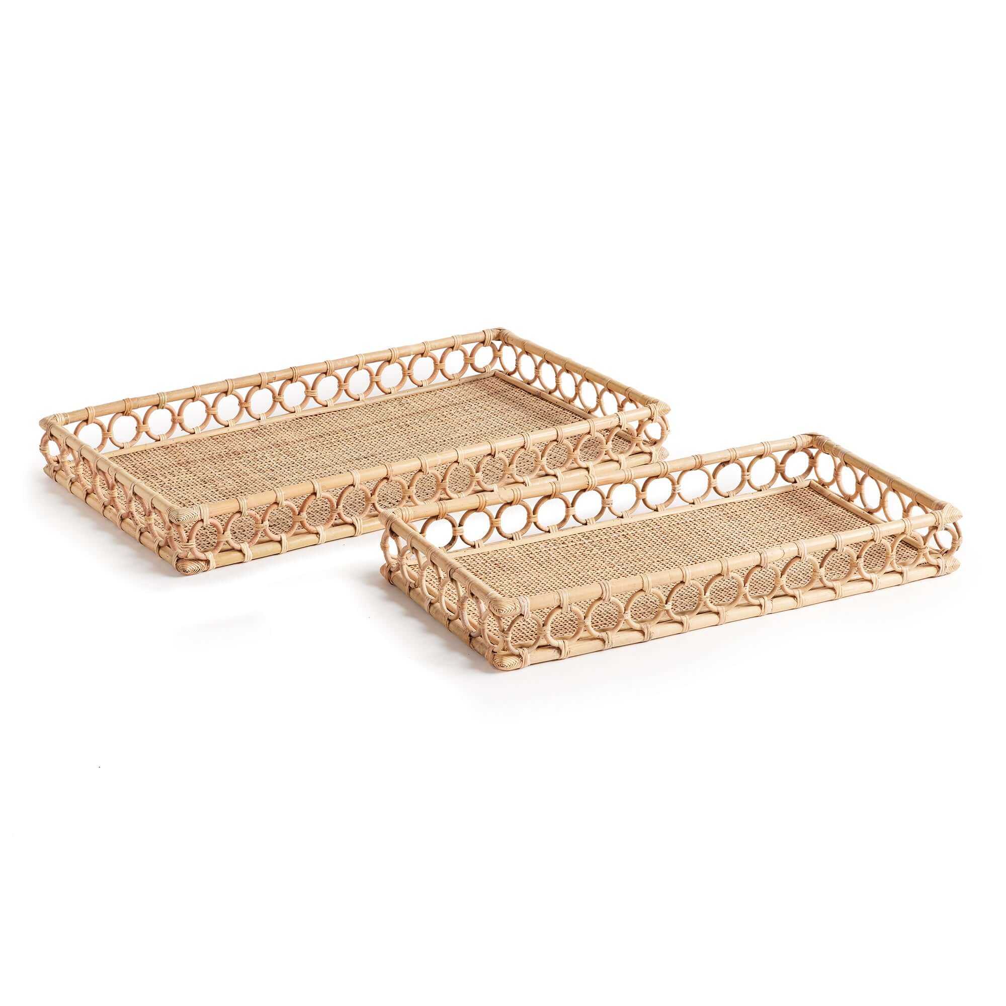 Handwoven Vintage Rattan Trays for Serving and Display (Set of 2)