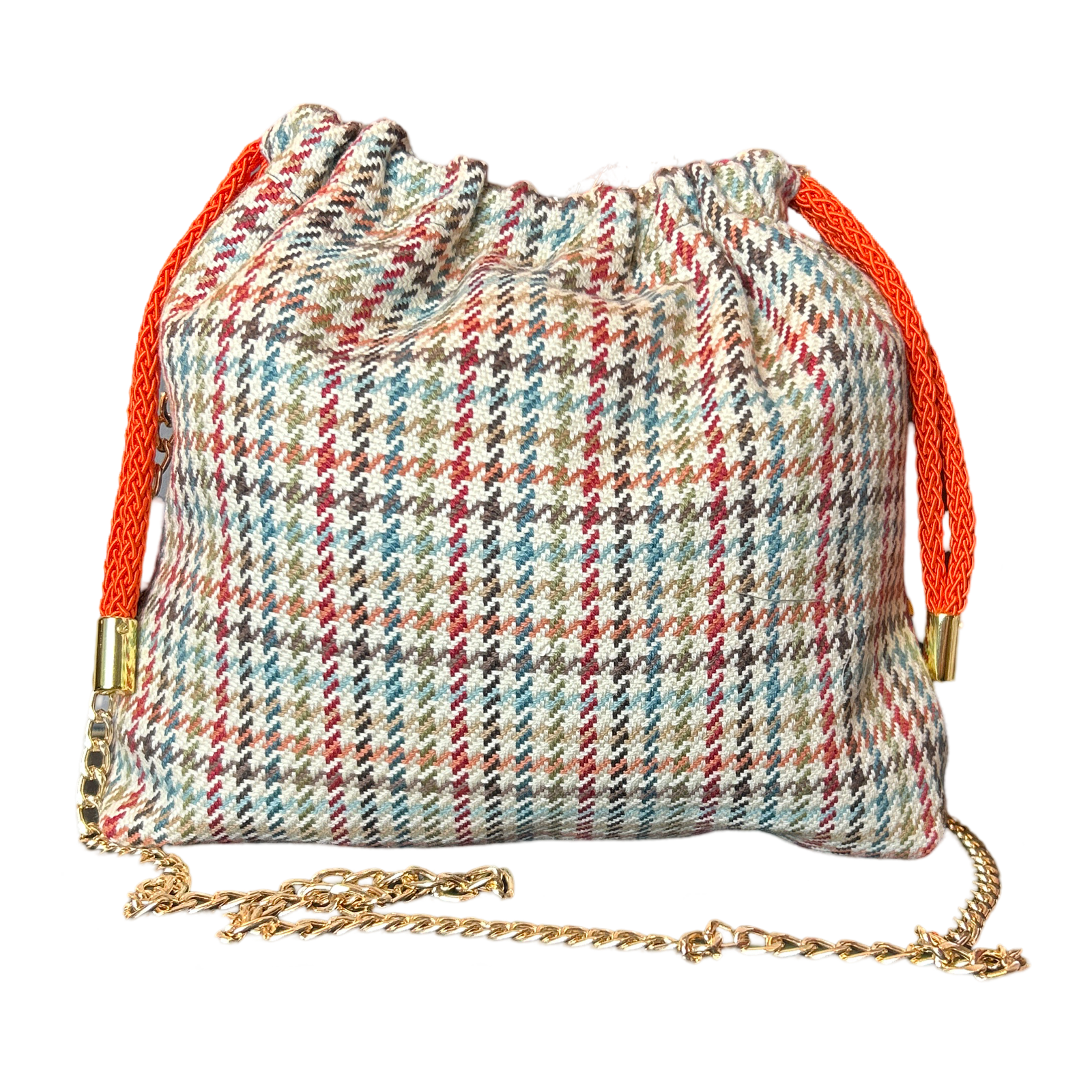 Petites Chevaux Teal Vintage Silk Scarf Drawstring Crossbody Bag