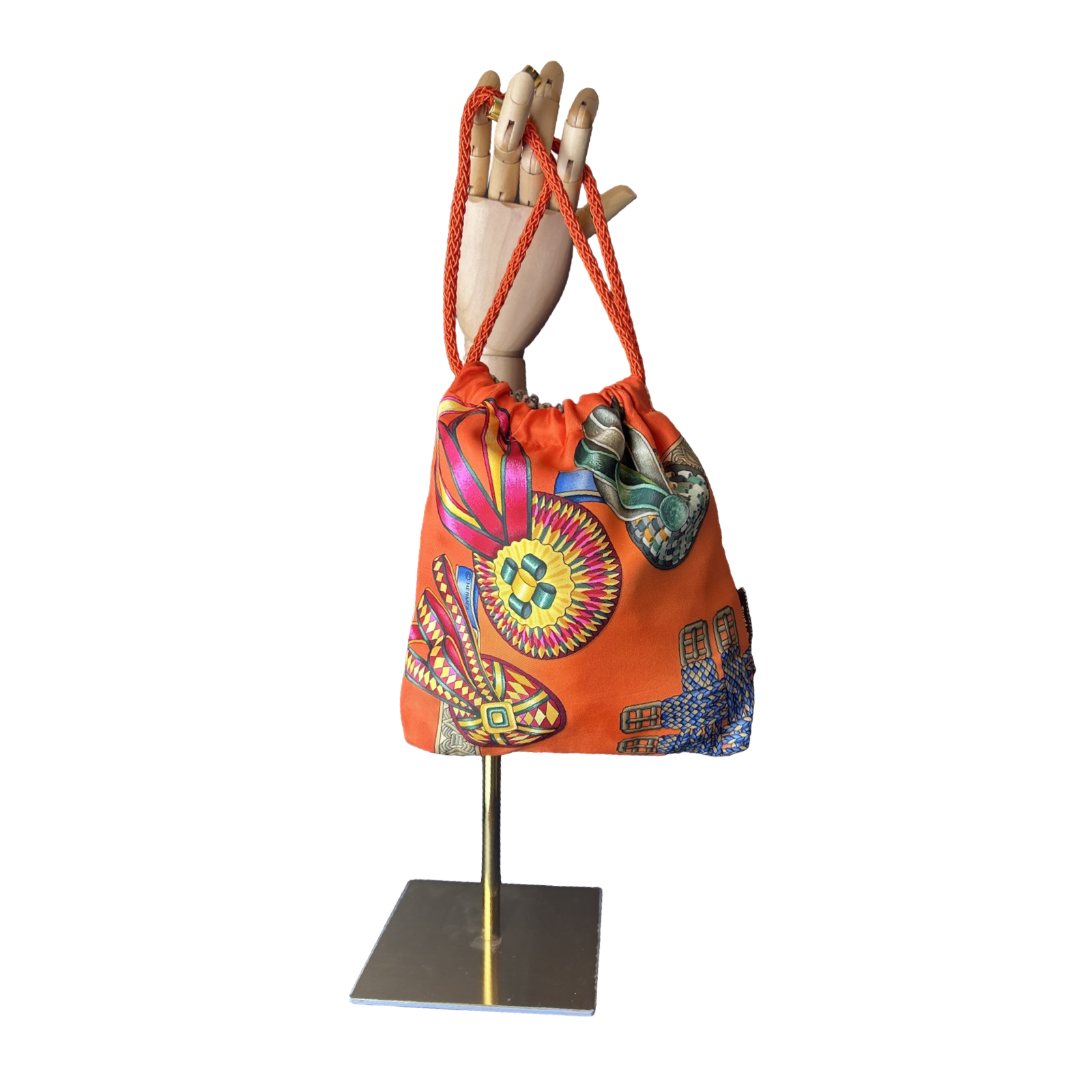 Rubans du Cheval Orange Vintage Scarf Drawstring Crossbody Bag