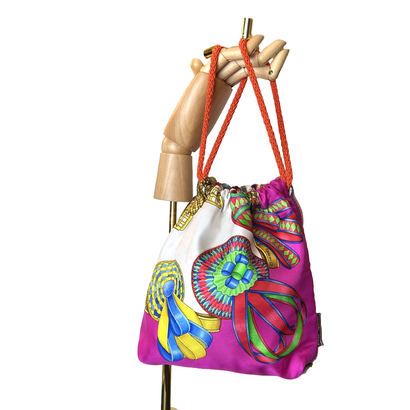 Rubans du Cheval Fuchsia Vintage Scarf Drawstring Crossbody Bag