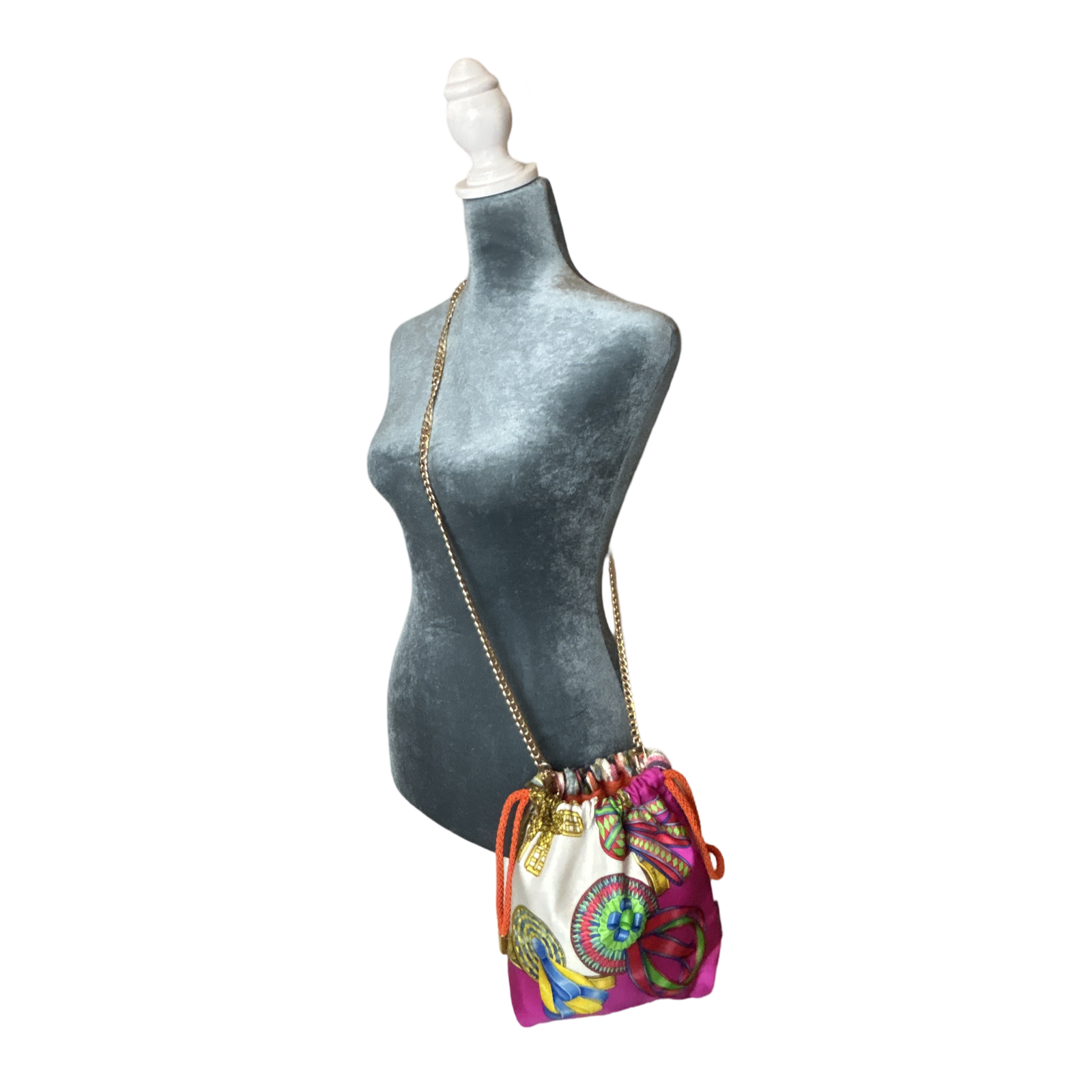 Rubans du Cheval Fuchsia Vintage Scarf Drawstring Crossbody Bag