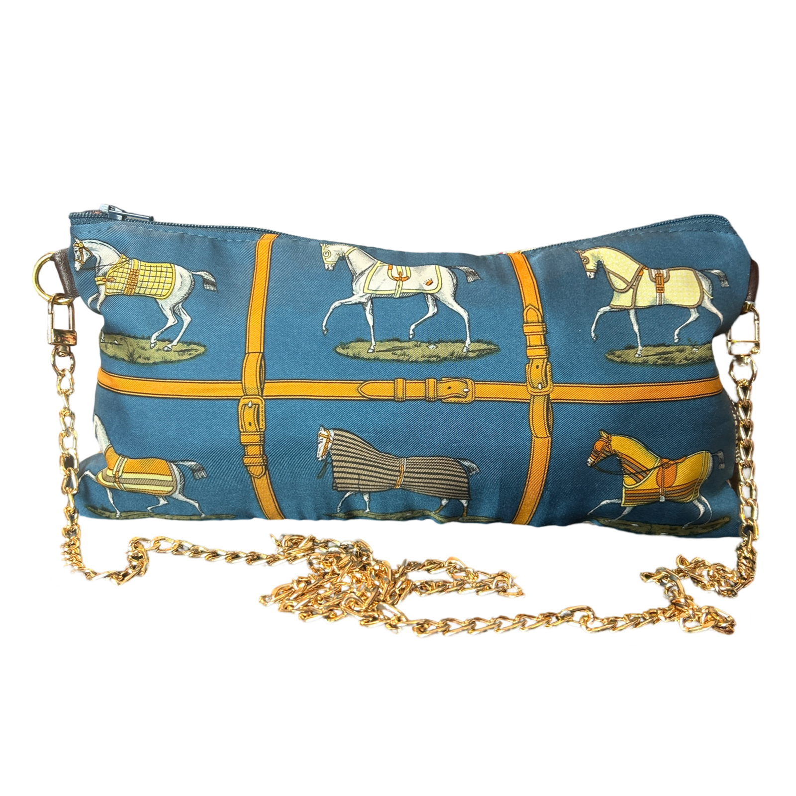 Petites Chevaux Teal Vintage Scarf Crossbody Bag
