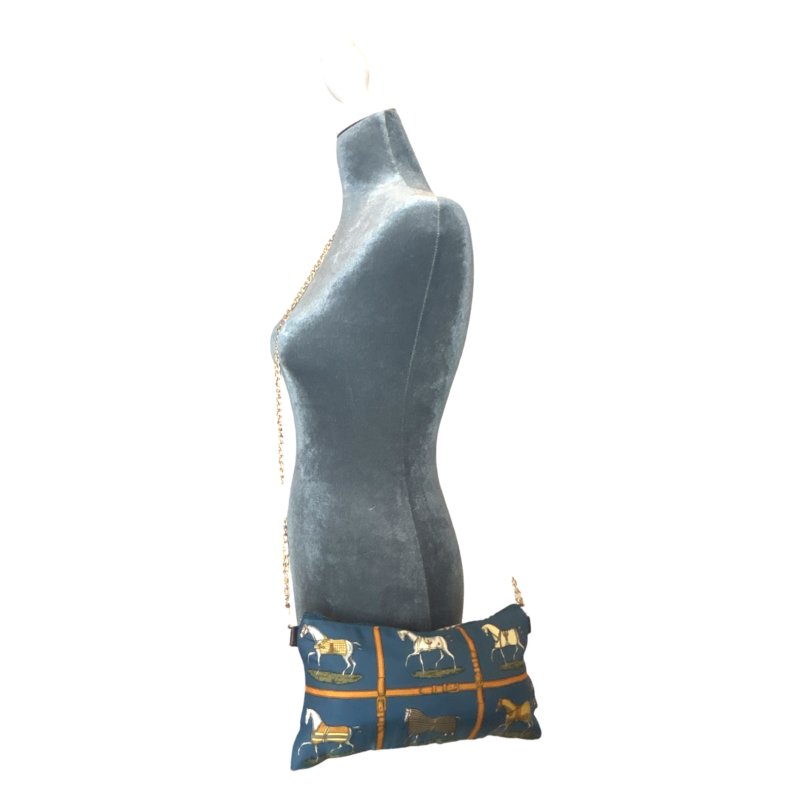 Petites Chevaux Teal Vintage Scarf Crossbody Bag