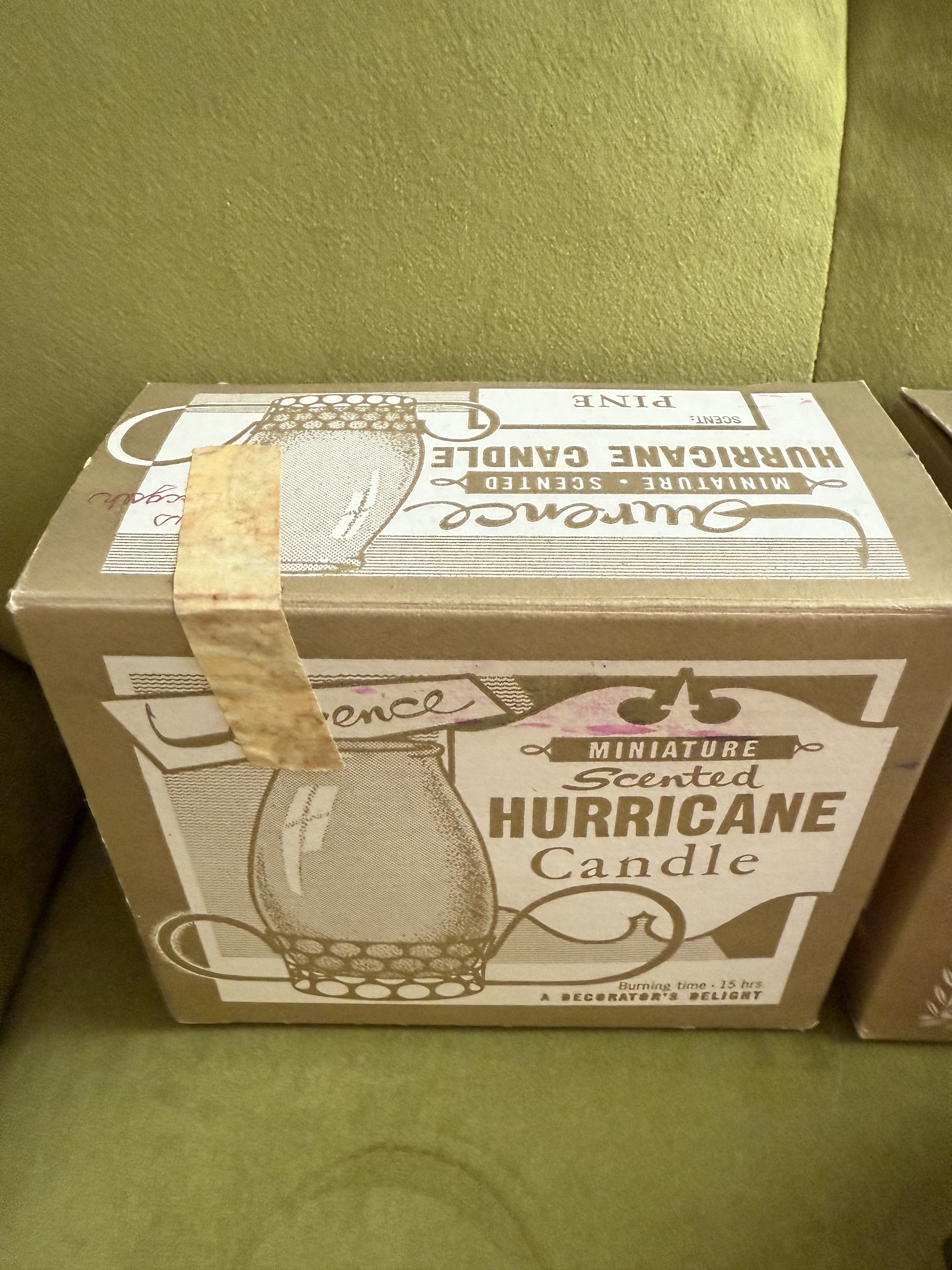 Vintage Christmas Gold Glitter Hurricane Glass Candles in Box x2
