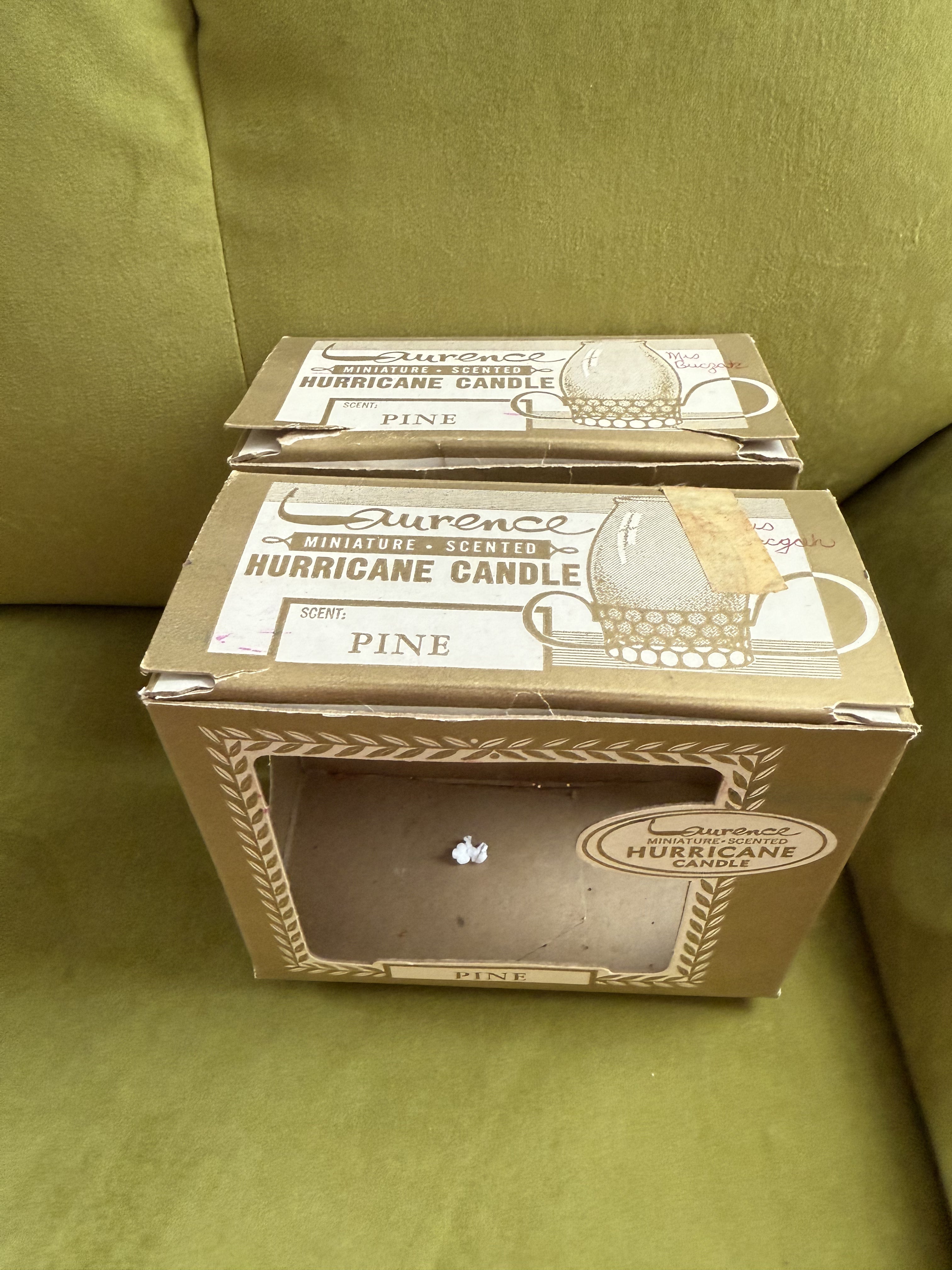 Vintage Christmas Gold Glitter Hurricane Glass Candles in Box x2