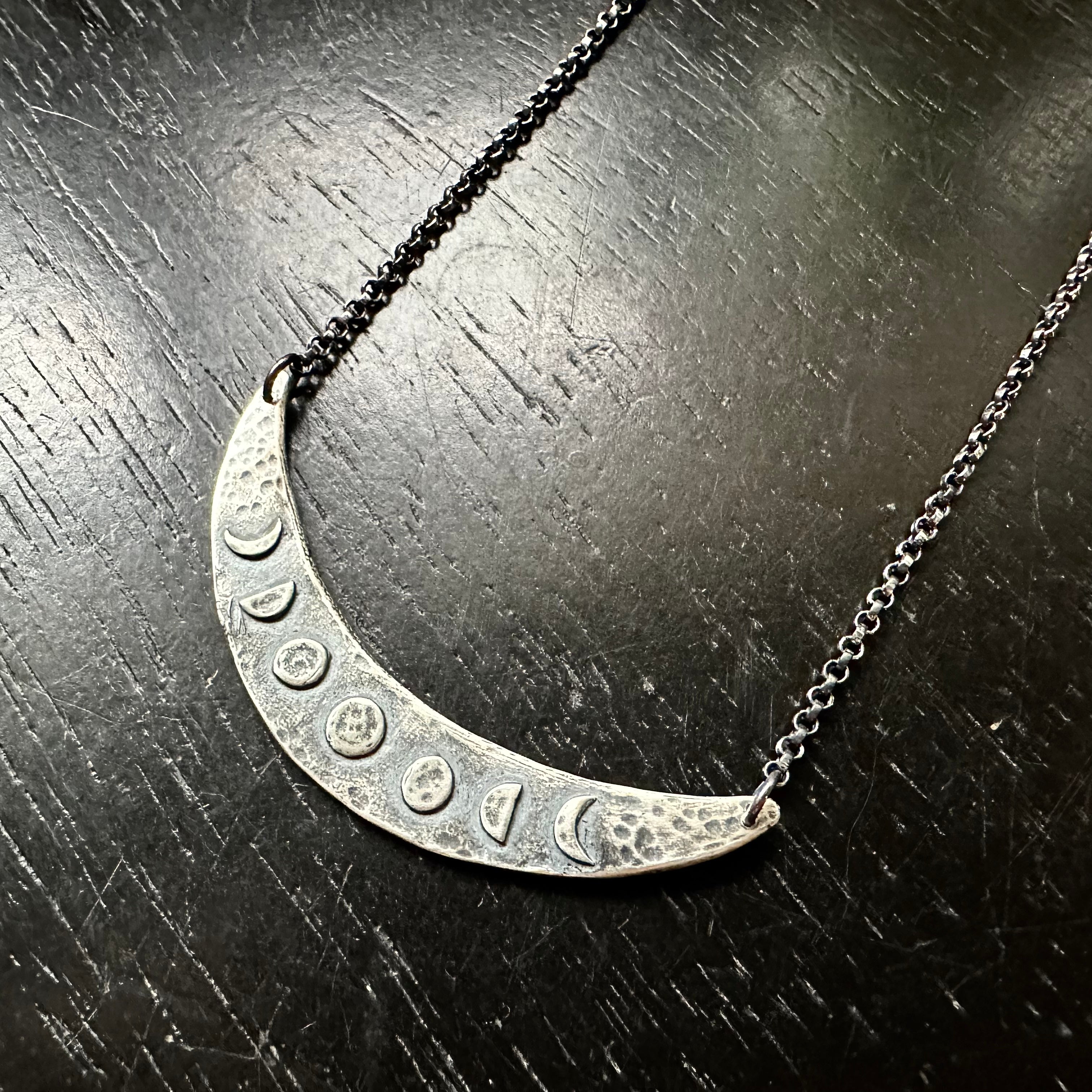 Silver Moon Phase Crescent Necklace