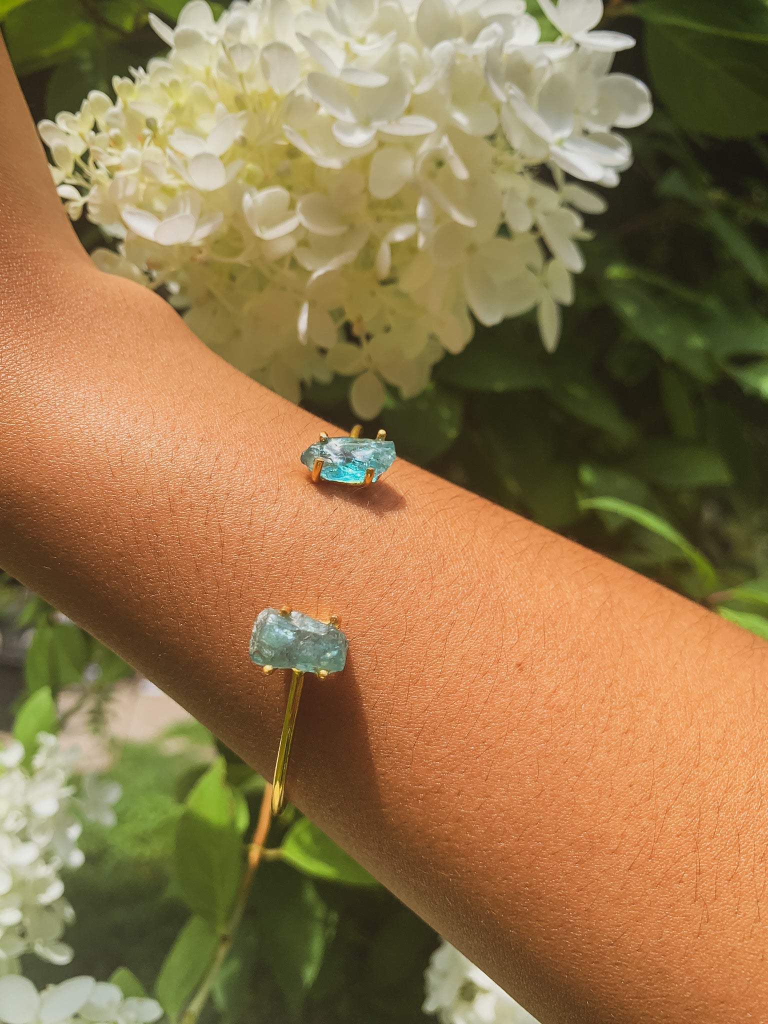 Apatite and Gold Cuff Bracelet