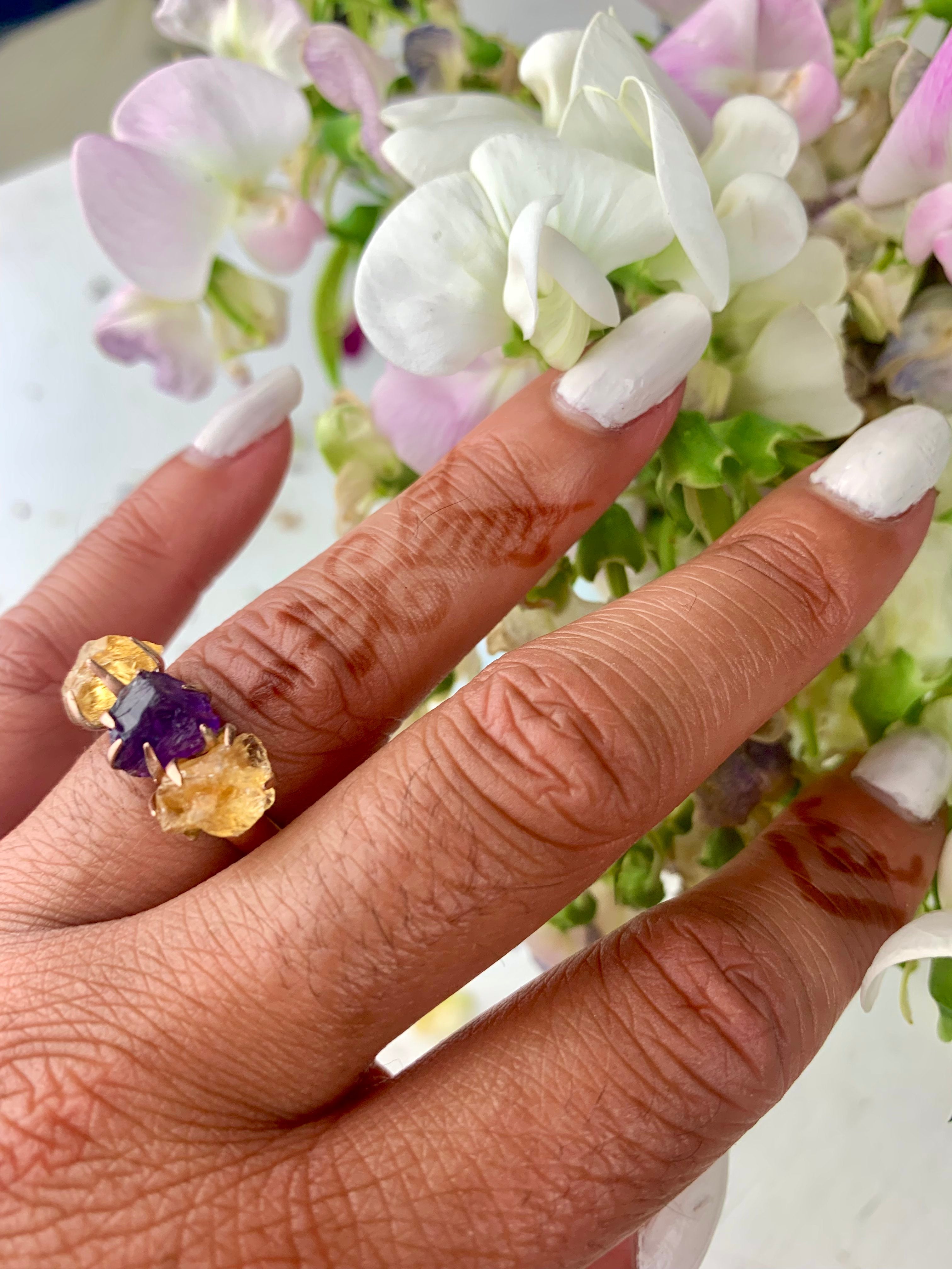 Citrine/Amethyst Cluster Ring - Rose Gold