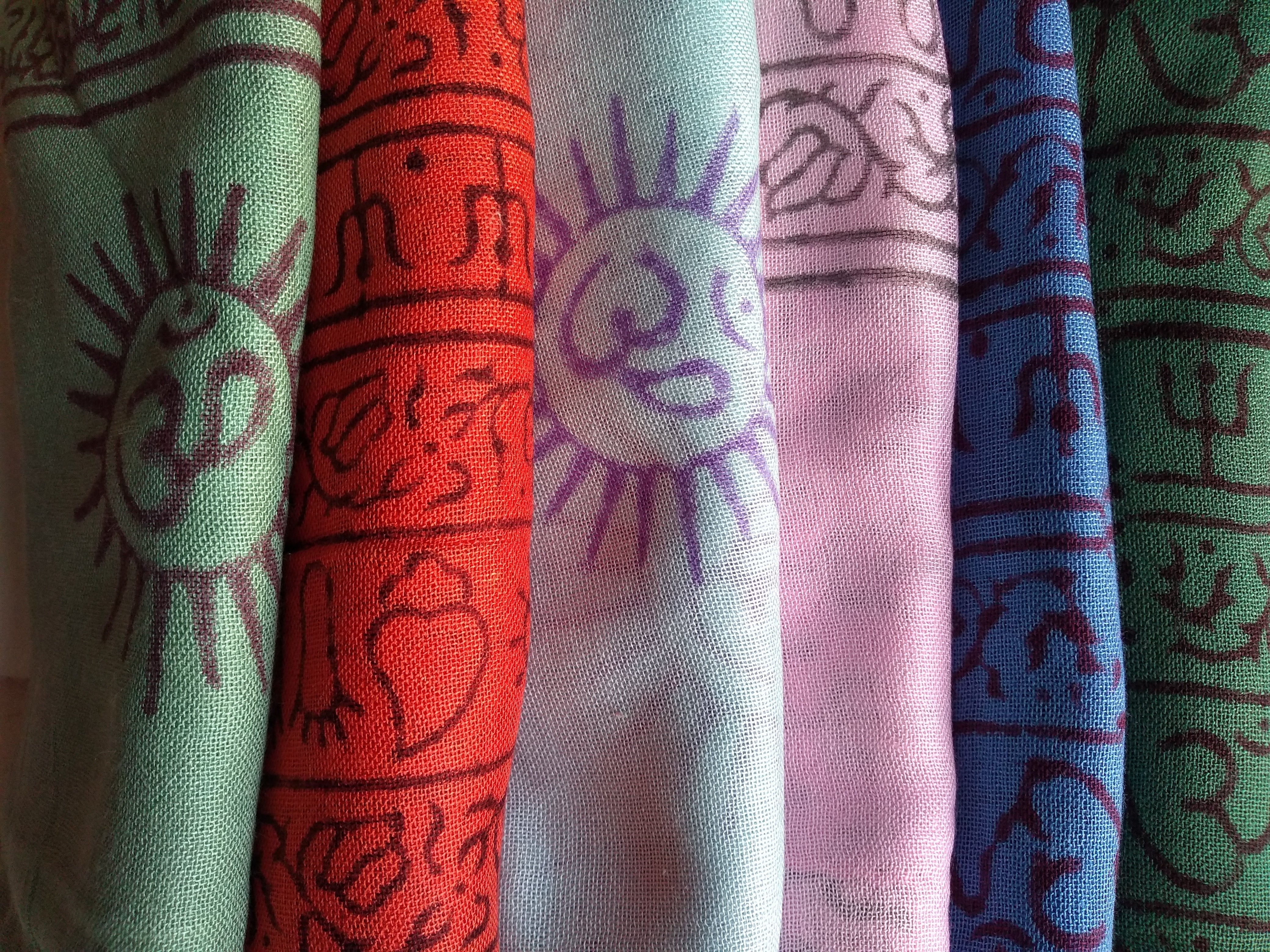 OM Hand Block Bhakti Yoga Prayer Sanskrit Hindu Mantra Shawl by OMSutra